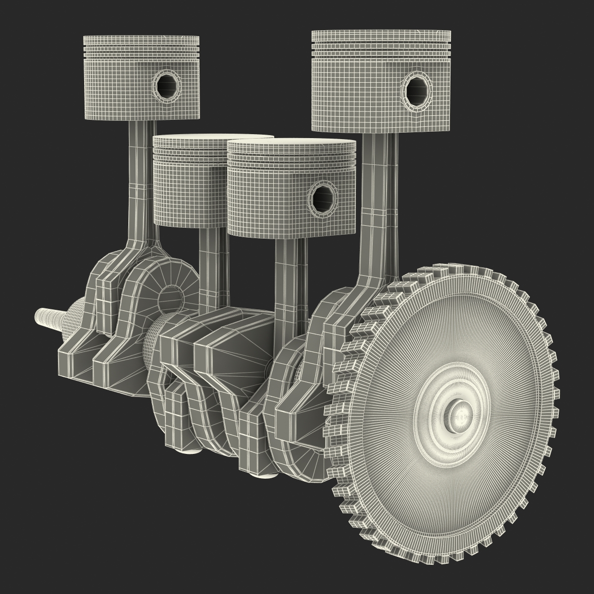 3D model Engine Piston and Crankshaft Rigged