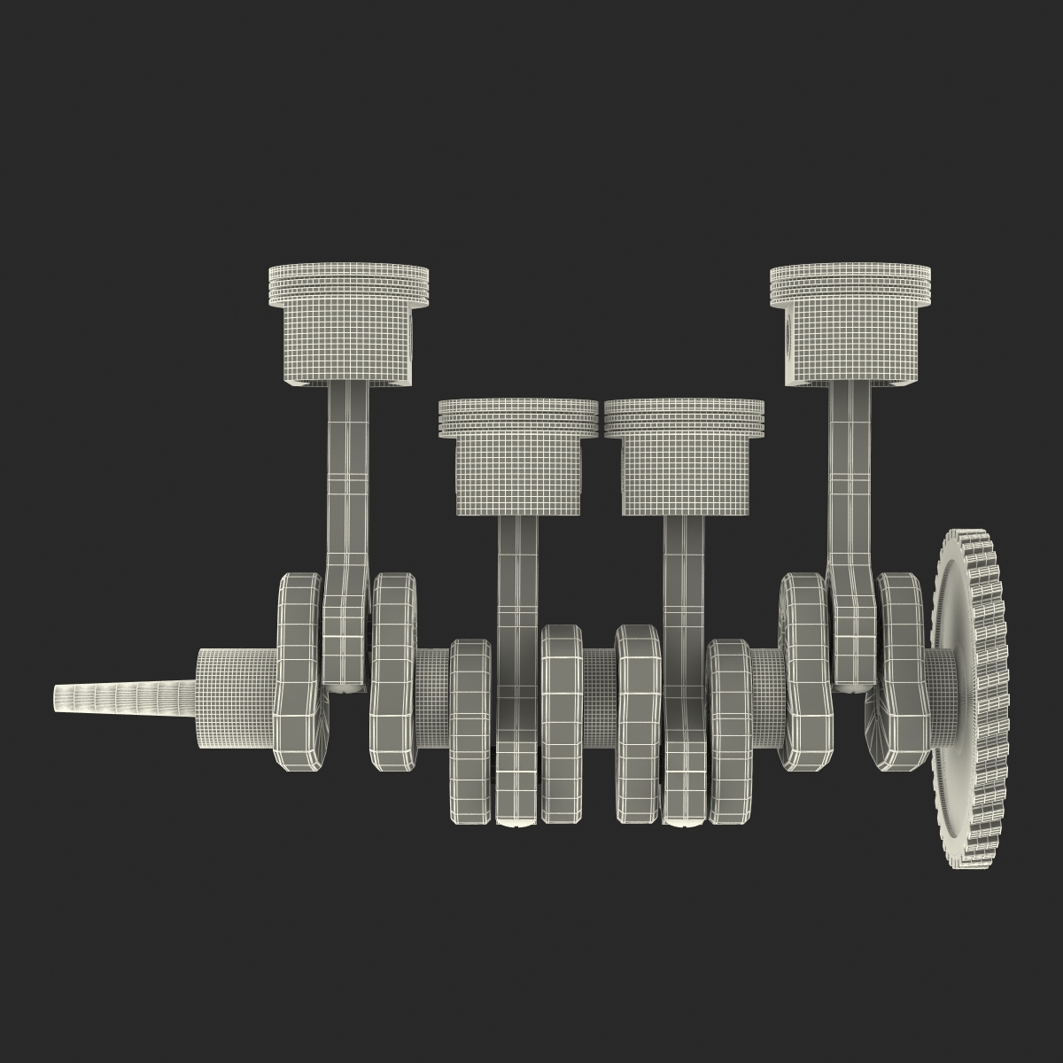 3D model Engine Piston and Crankshaft Rigged