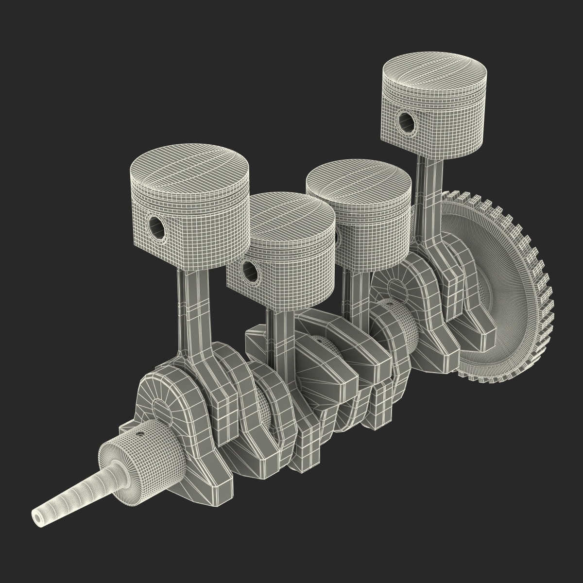 3D model Engine Piston and Crankshaft Rigged