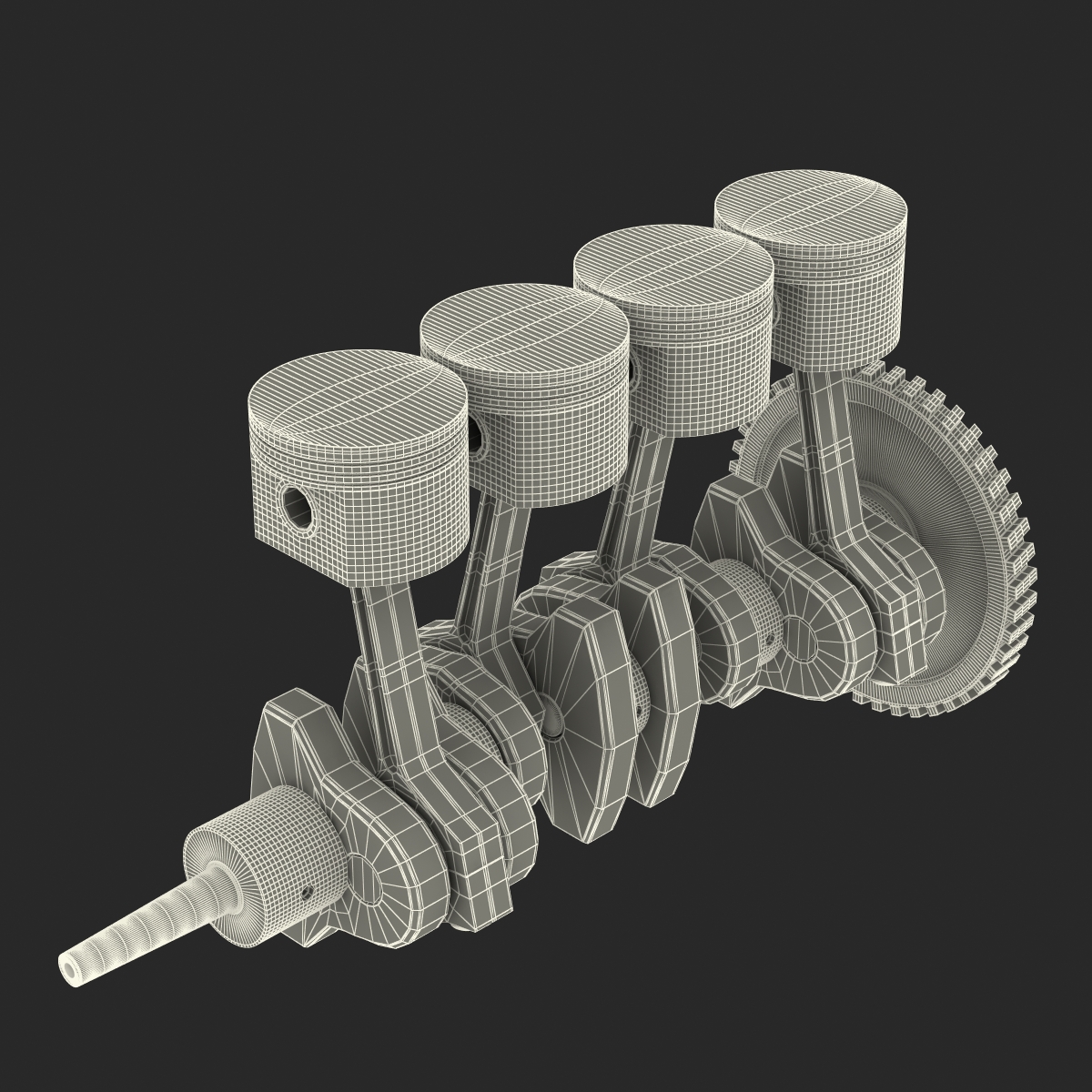 3D model Engine Piston and Crankshaft Rigged