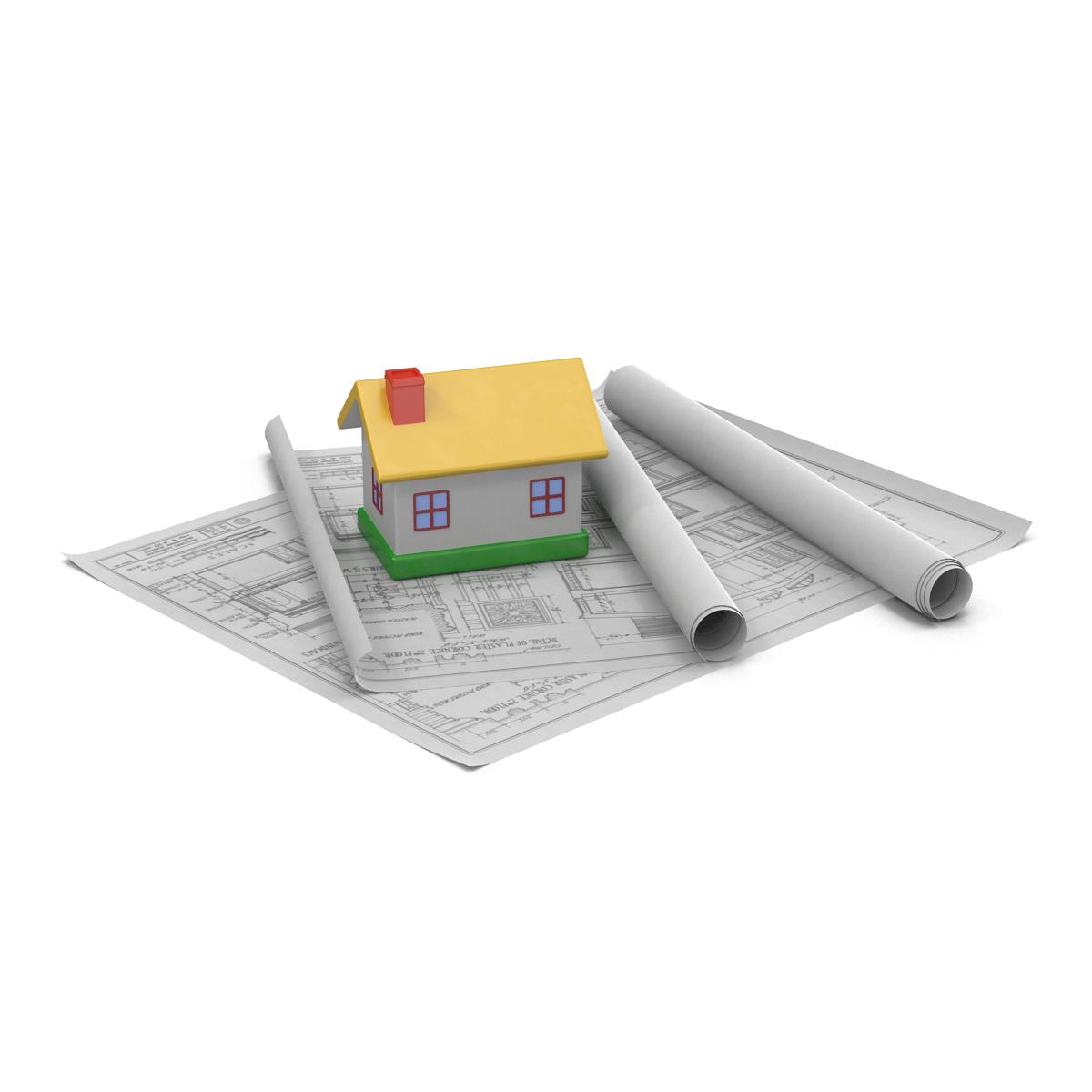 3D Toy House On Blueprints model