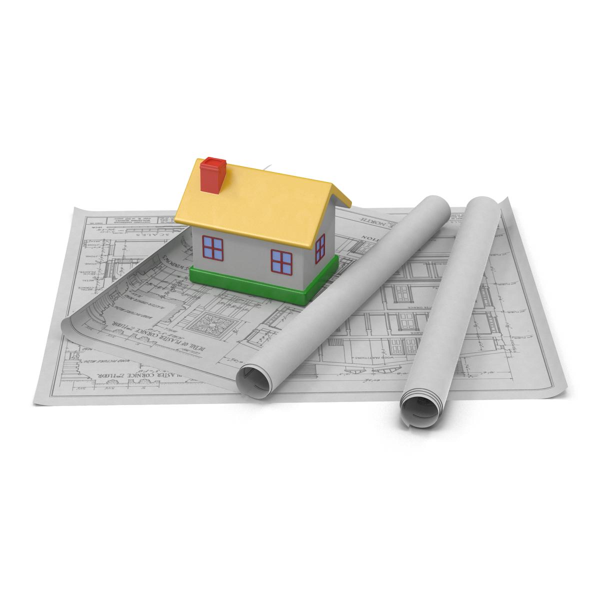 3D Toy House On Blueprints model