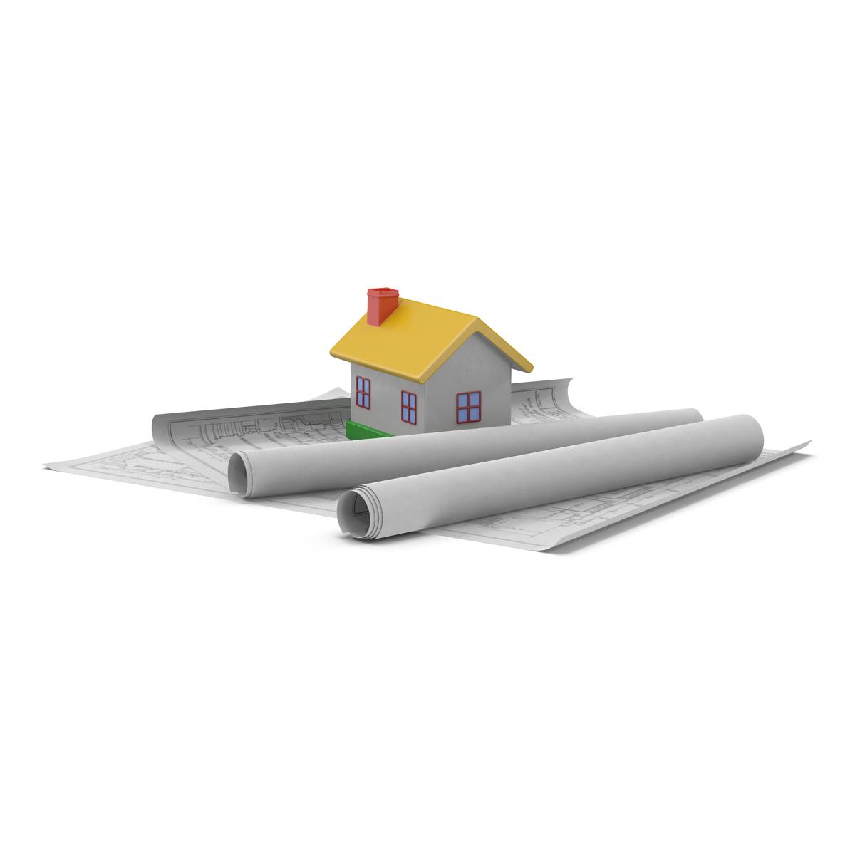 3D Toy House On Blueprints model