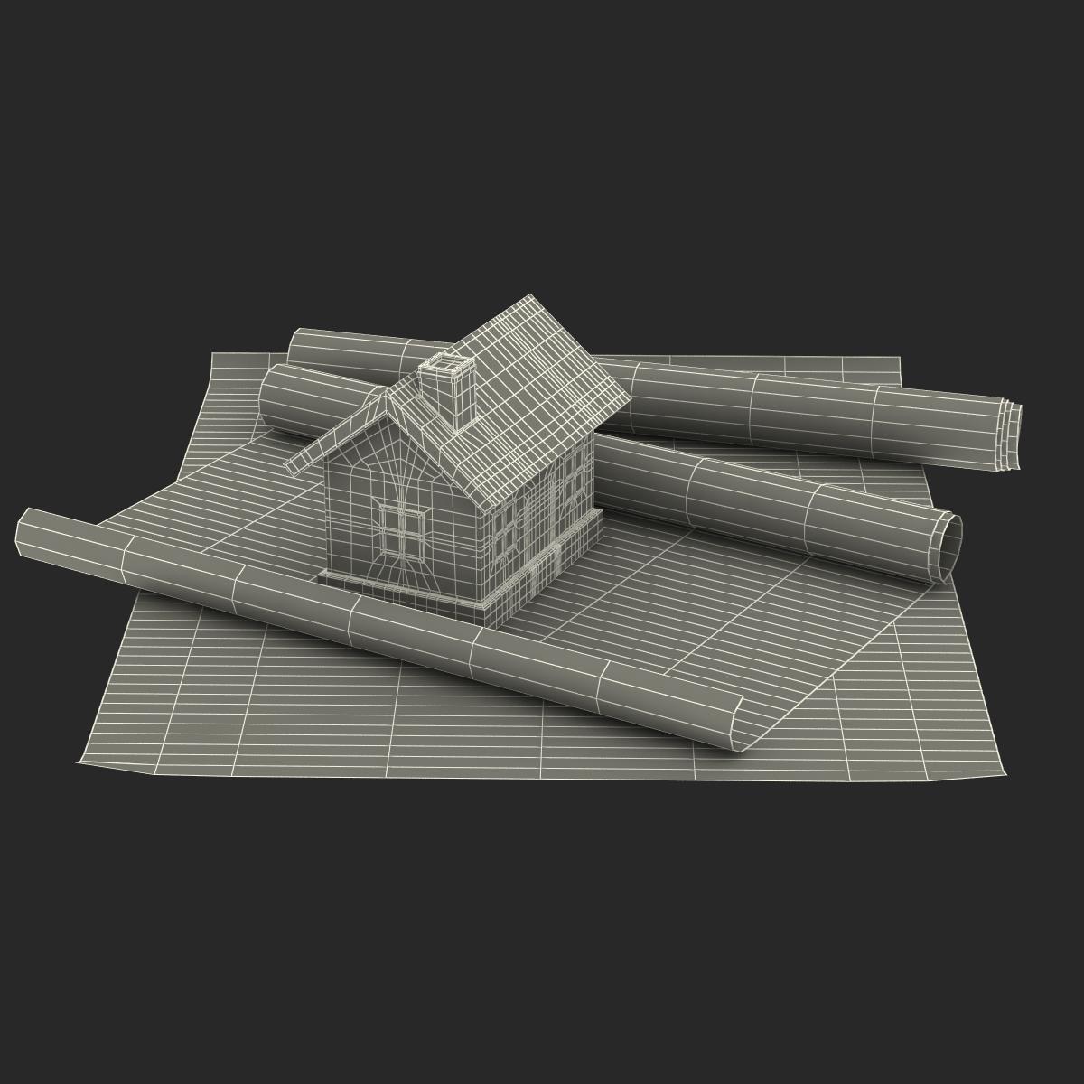 3D Toy House On Blueprints model