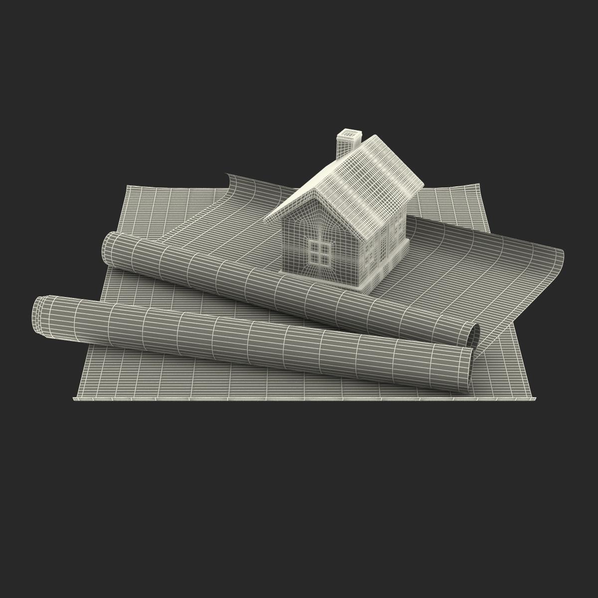 3D Toy House On Blueprints model