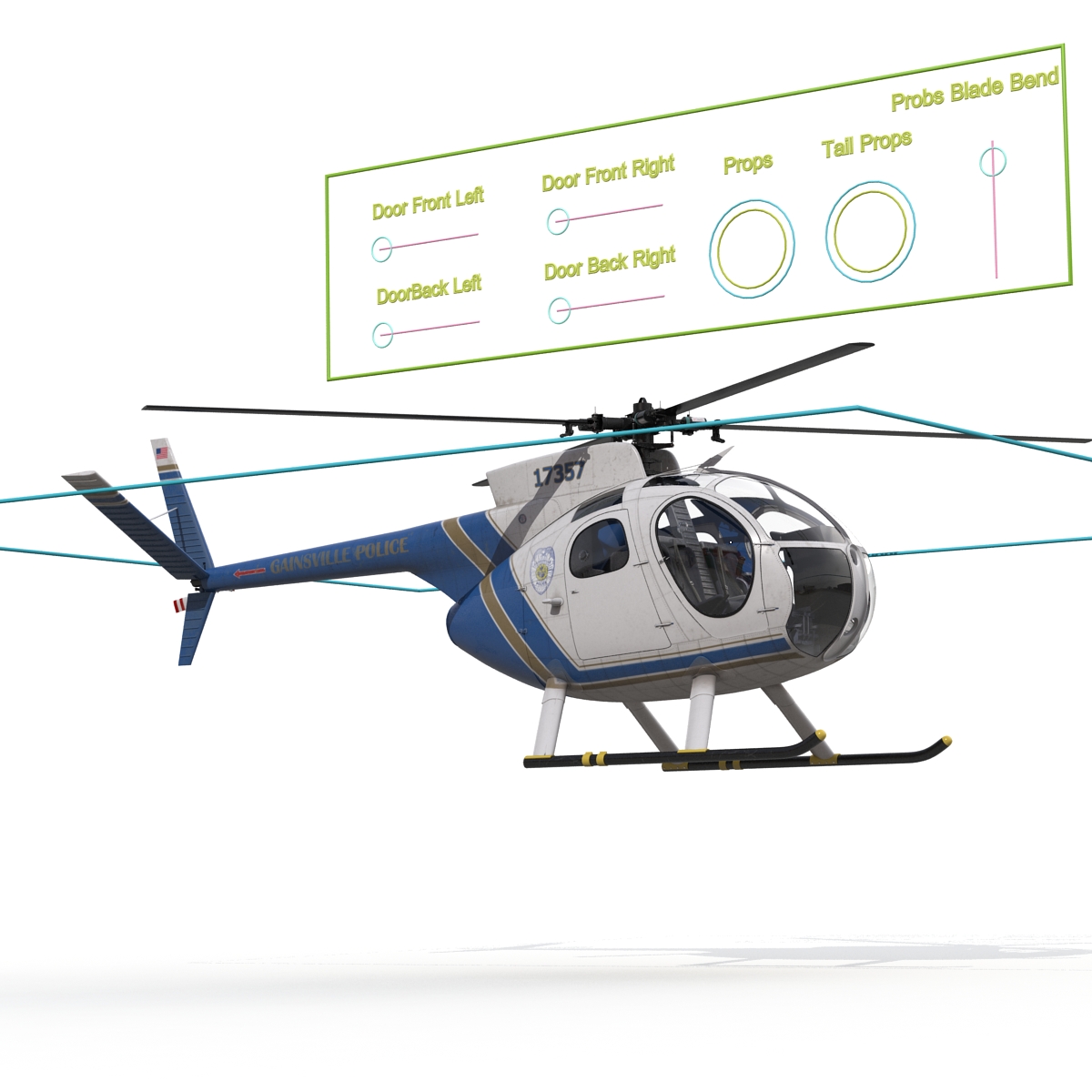 Light Helicopter Hughes OH 6 Cayuse Rigged Police 3D model