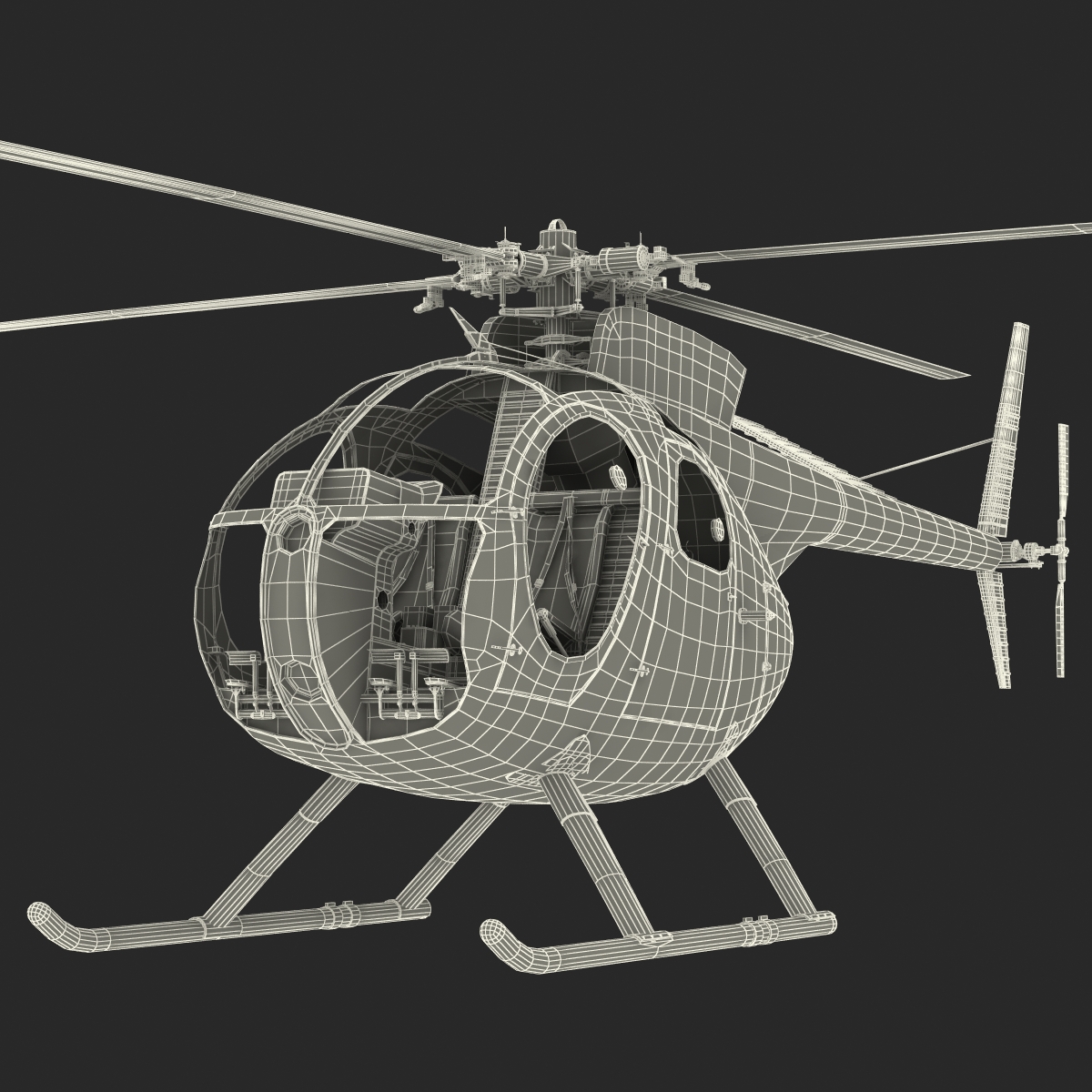 Light Helicopter Hughes OH 6 Cayuse Rigged 3D