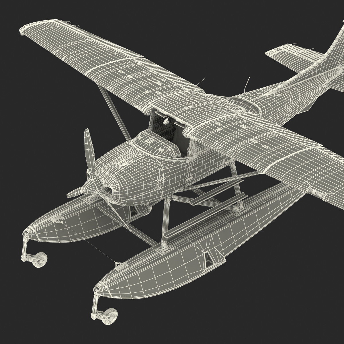 Cessna 182 Skylane on Floats Rigged Yellow 3D