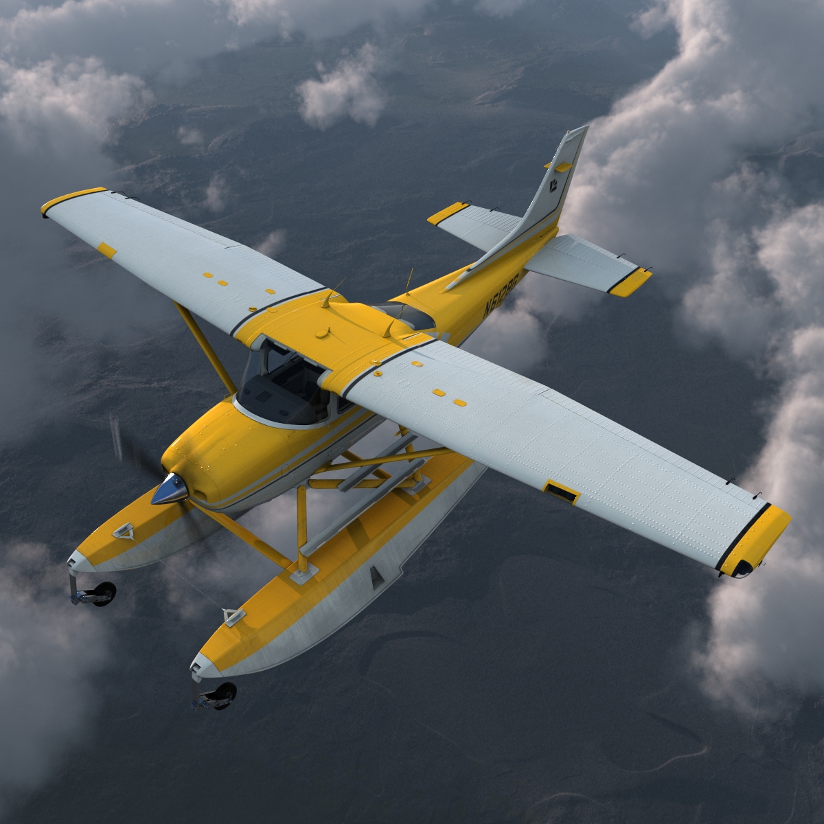 3D model Cessna 182 Skylane on Floats Yellow