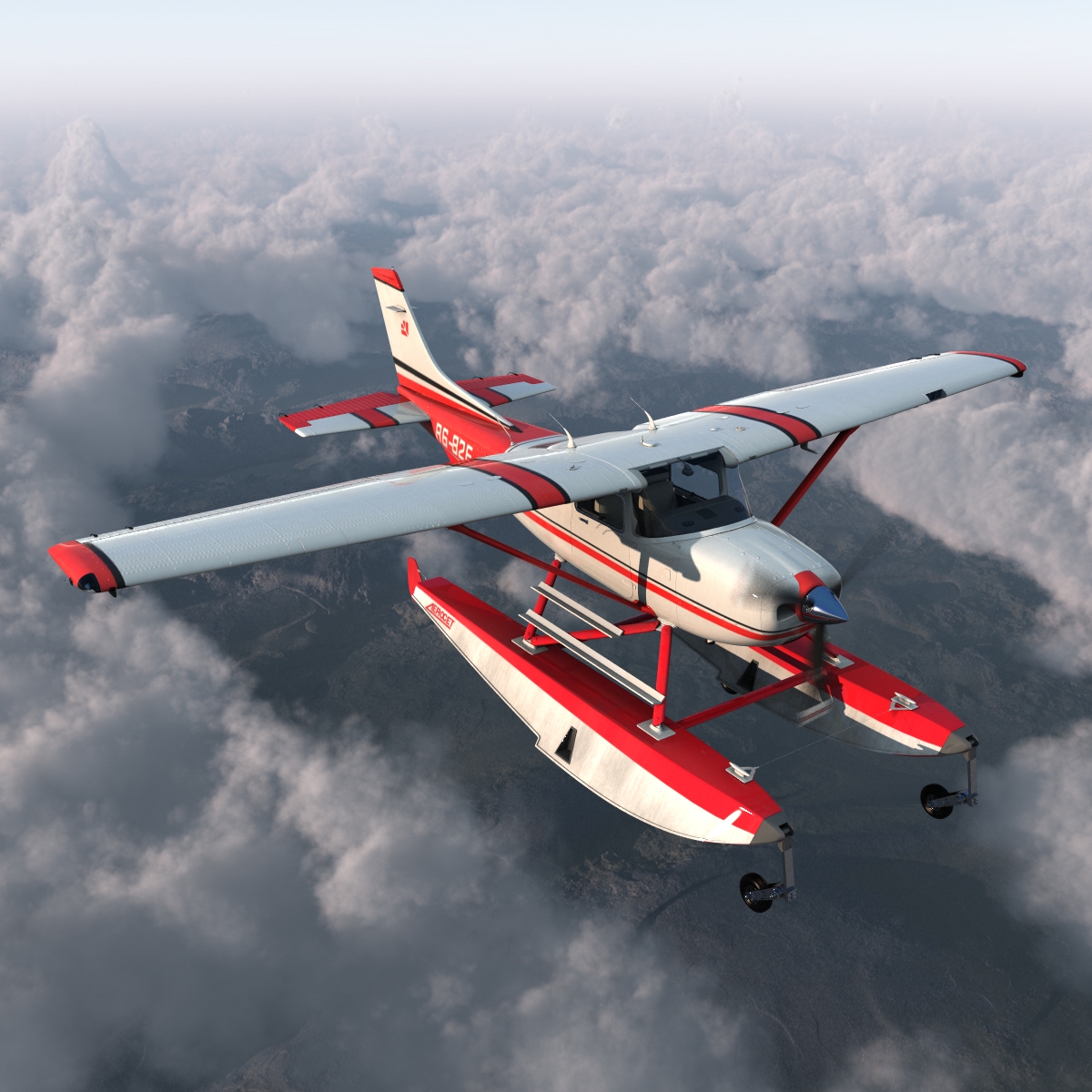 Cessna 182 Skylane on Floats Rigged Red 3D model