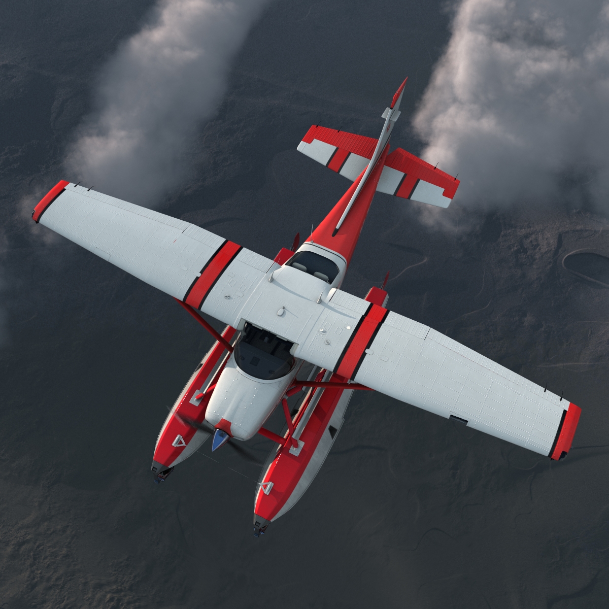 Cessna 182 Skylane on Floats Rigged Red 3D model