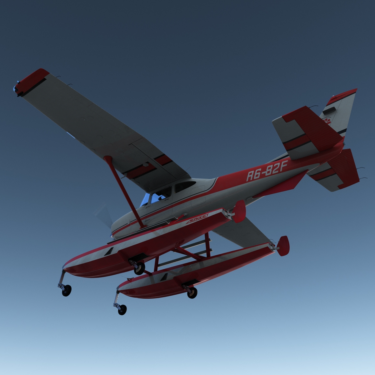 Cessna 182 Skylane on Floats Rigged Red 3D model