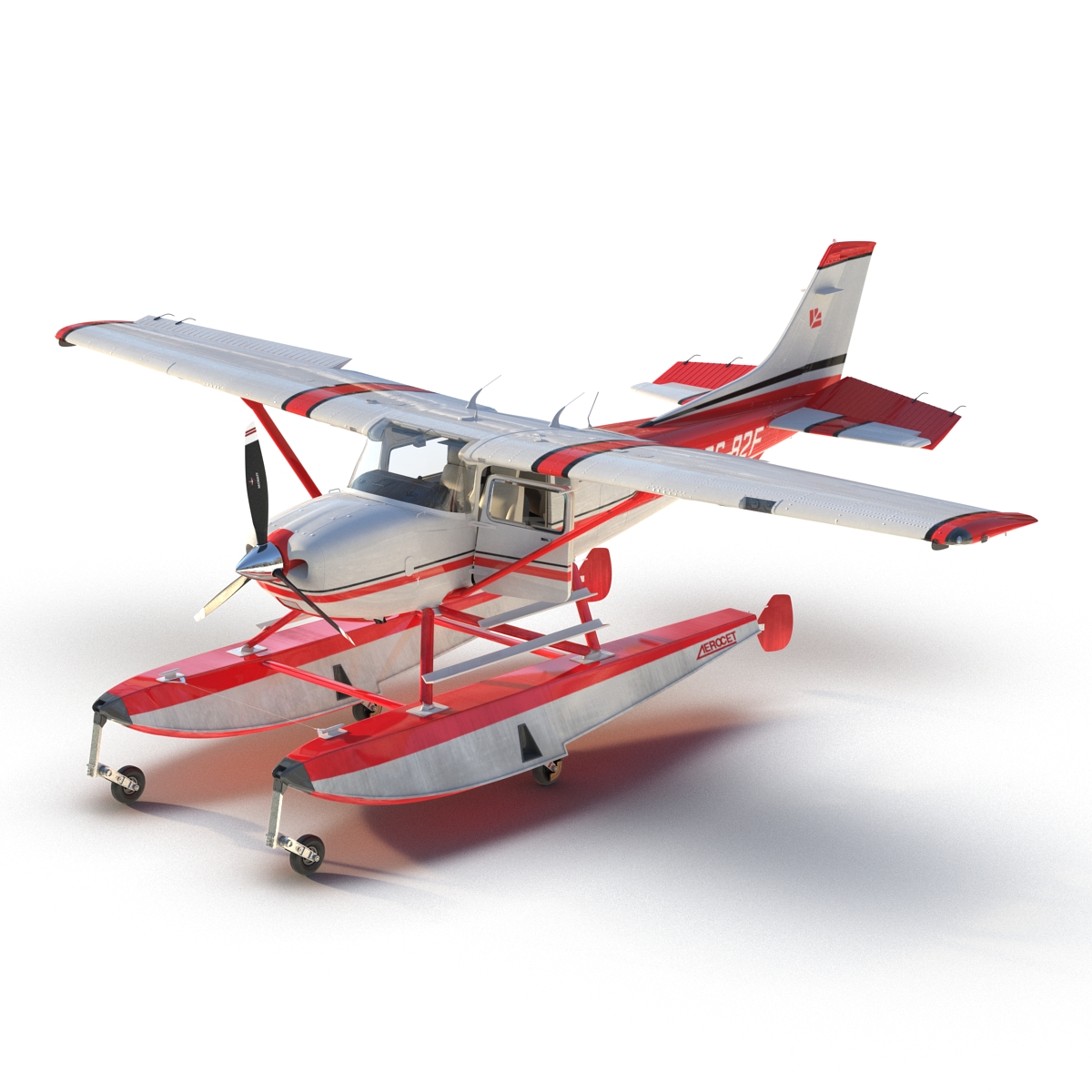 Cessna 182 Skylane on Floats Rigged Red 3D model