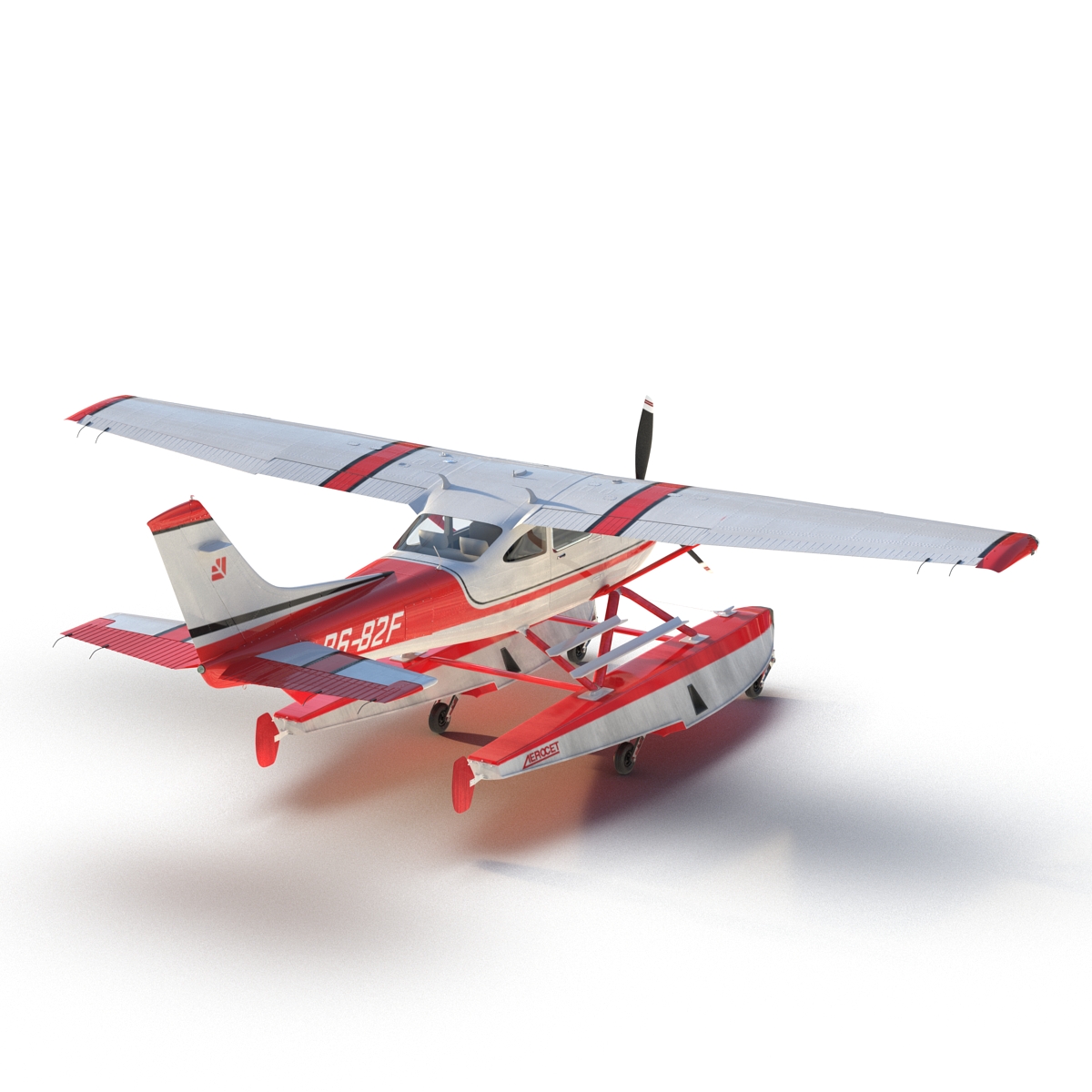 Cessna 182 Skylane on Floats Rigged Red 3D model