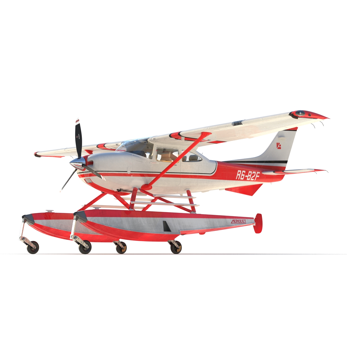 Cessna 182 Skylane on Floats Rigged Red 3D model