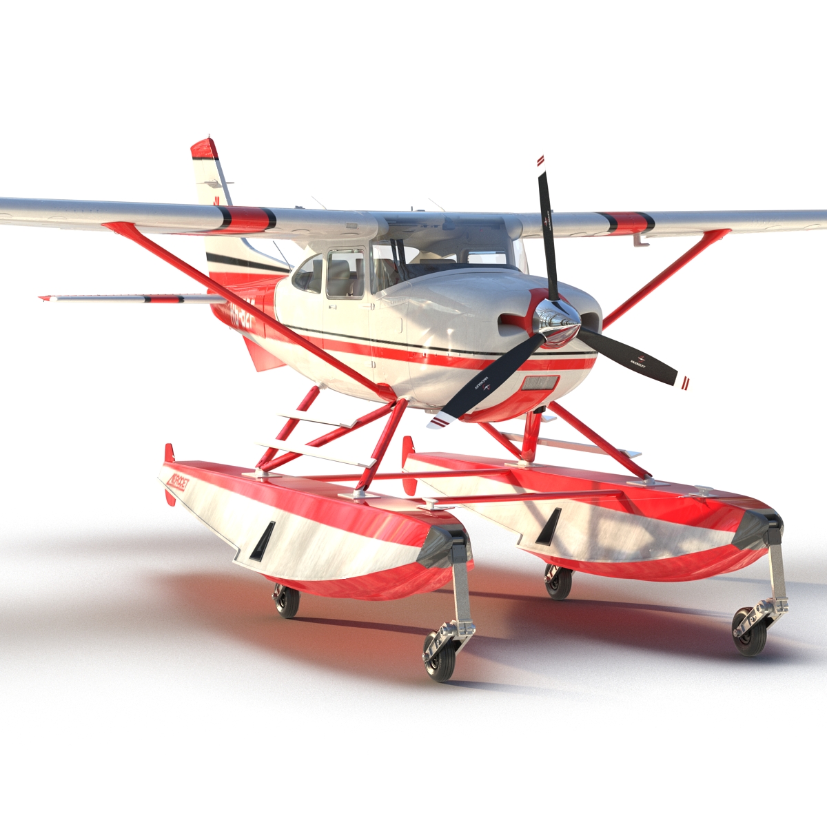 Cessna 182 Skylane on Floats Rigged Red 3D model