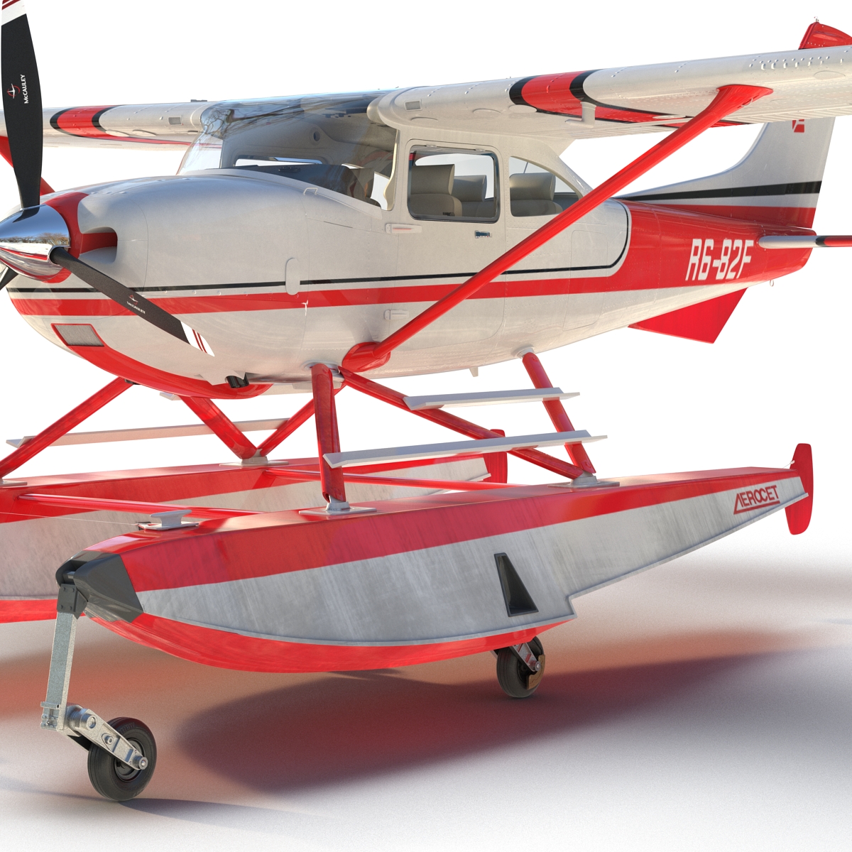 Cessna 182 Skylane on Floats Rigged Red 3D model