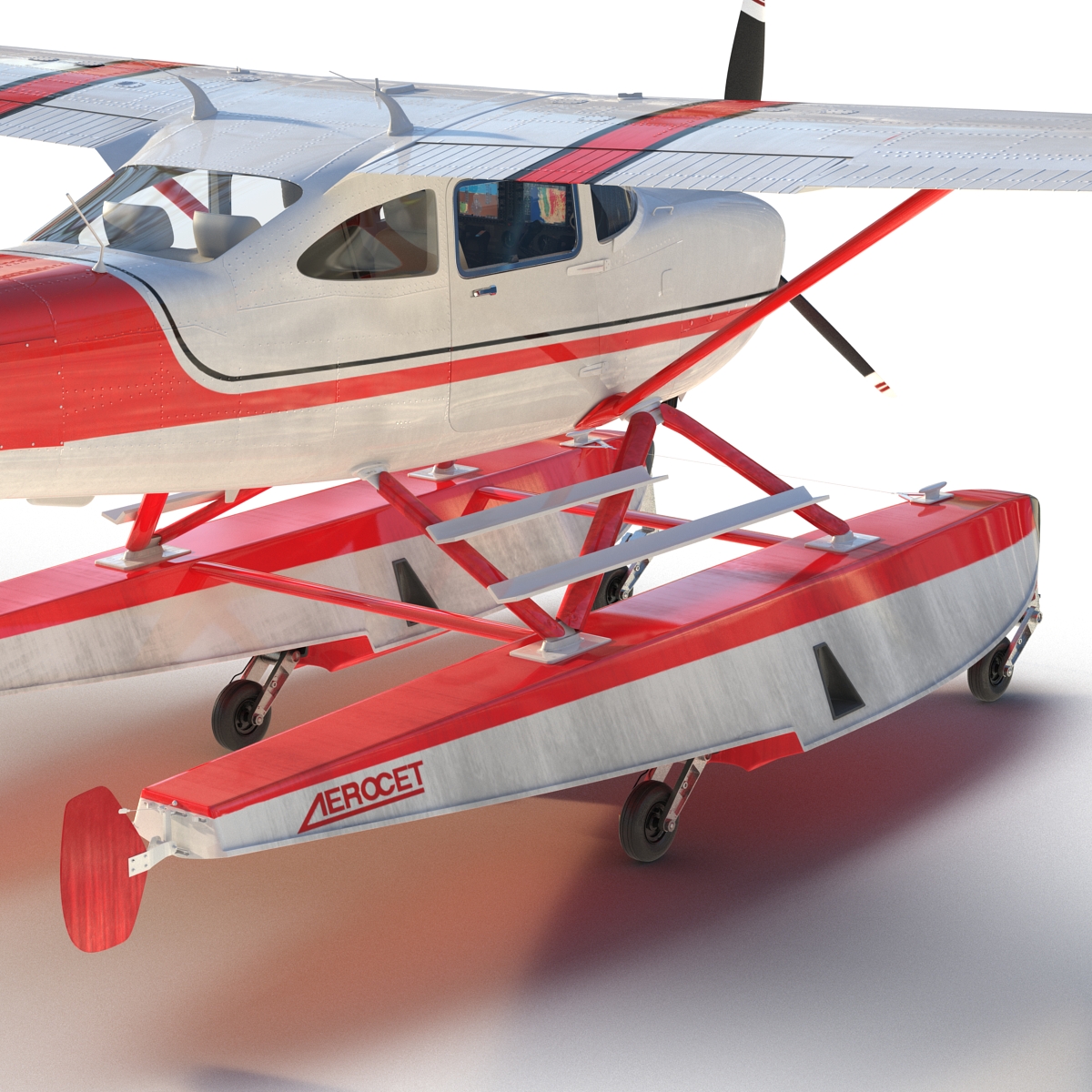 Cessna 182 Skylane on Floats Rigged Red 3D model