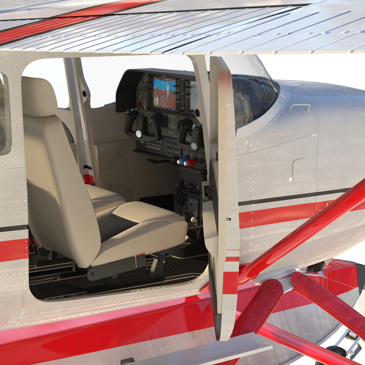 Cessna 182 Skylane on Floats Rigged Red 3D model