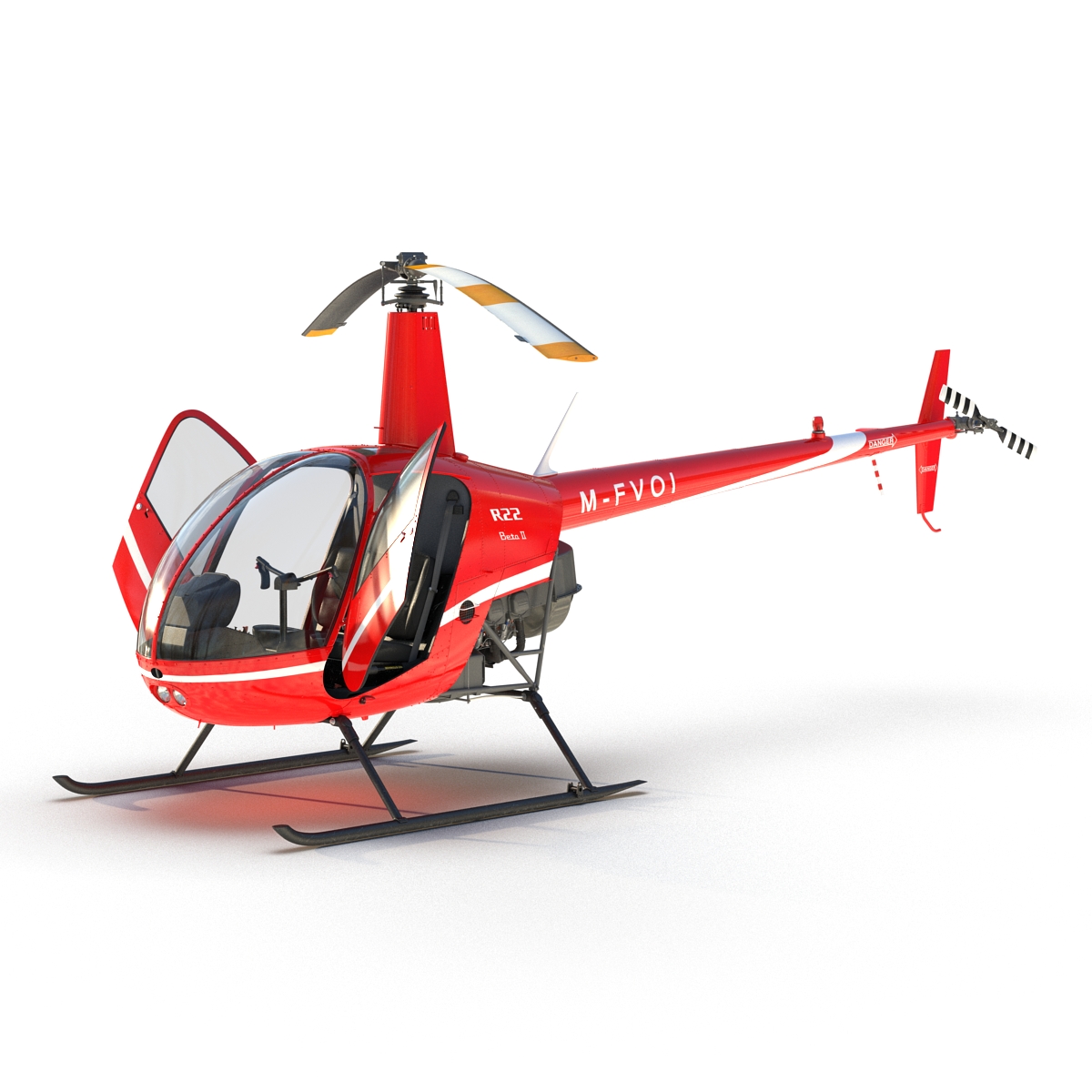 Helicopter Robinson R22 Rigged Red 3D model