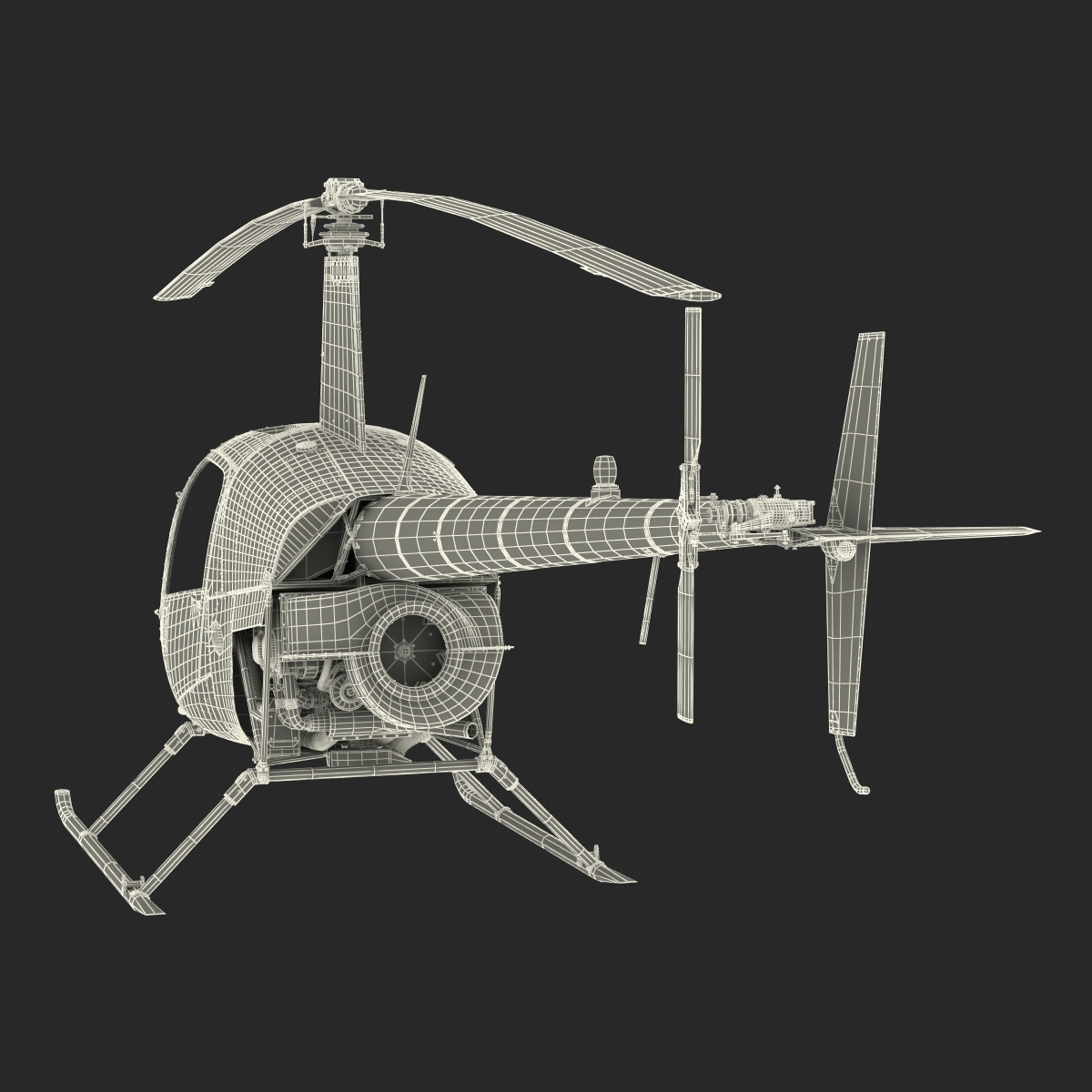 Helicopter Robinson R22 Rigged Red 3D model