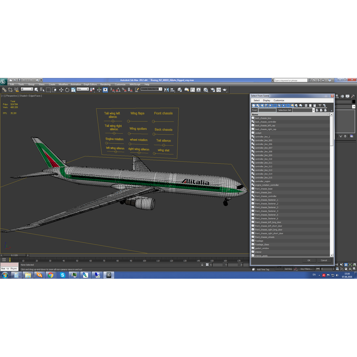 Boeing 767 400ER Alitalia Rigged 3D