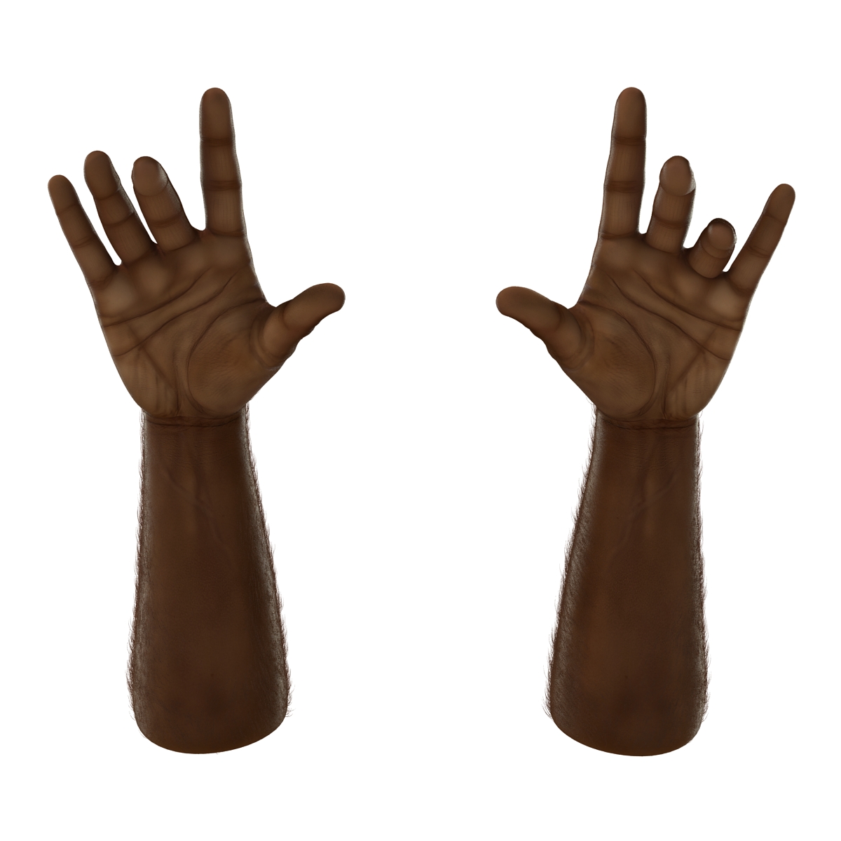 3D African Man Hands with Fur Pose 3 model