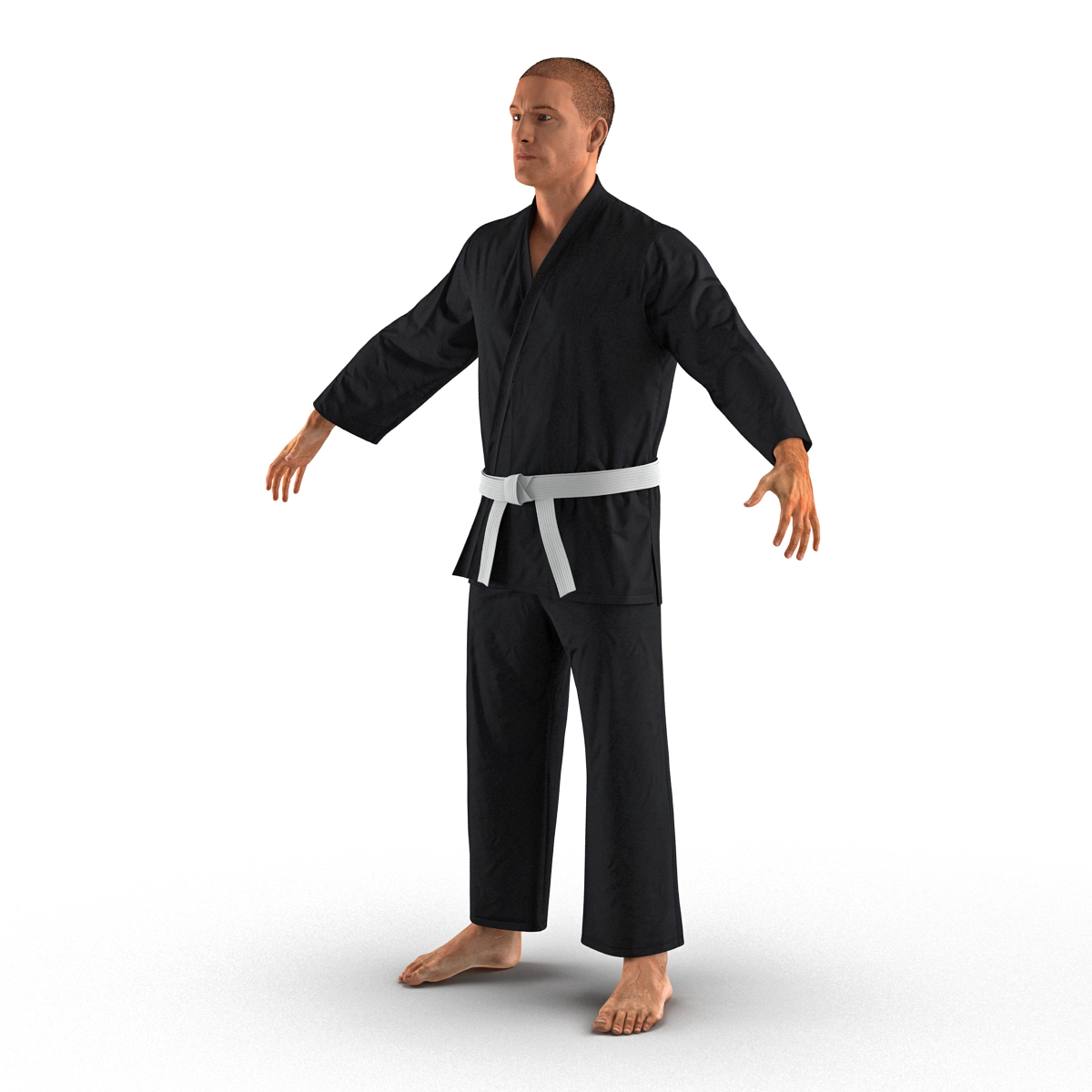 Karate Fighter Black Suit with Fur 3D model