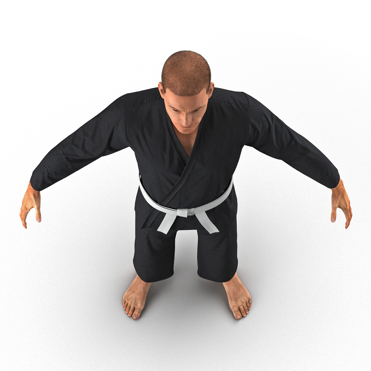 Karate Fighter Black Suit with Fur 3D model