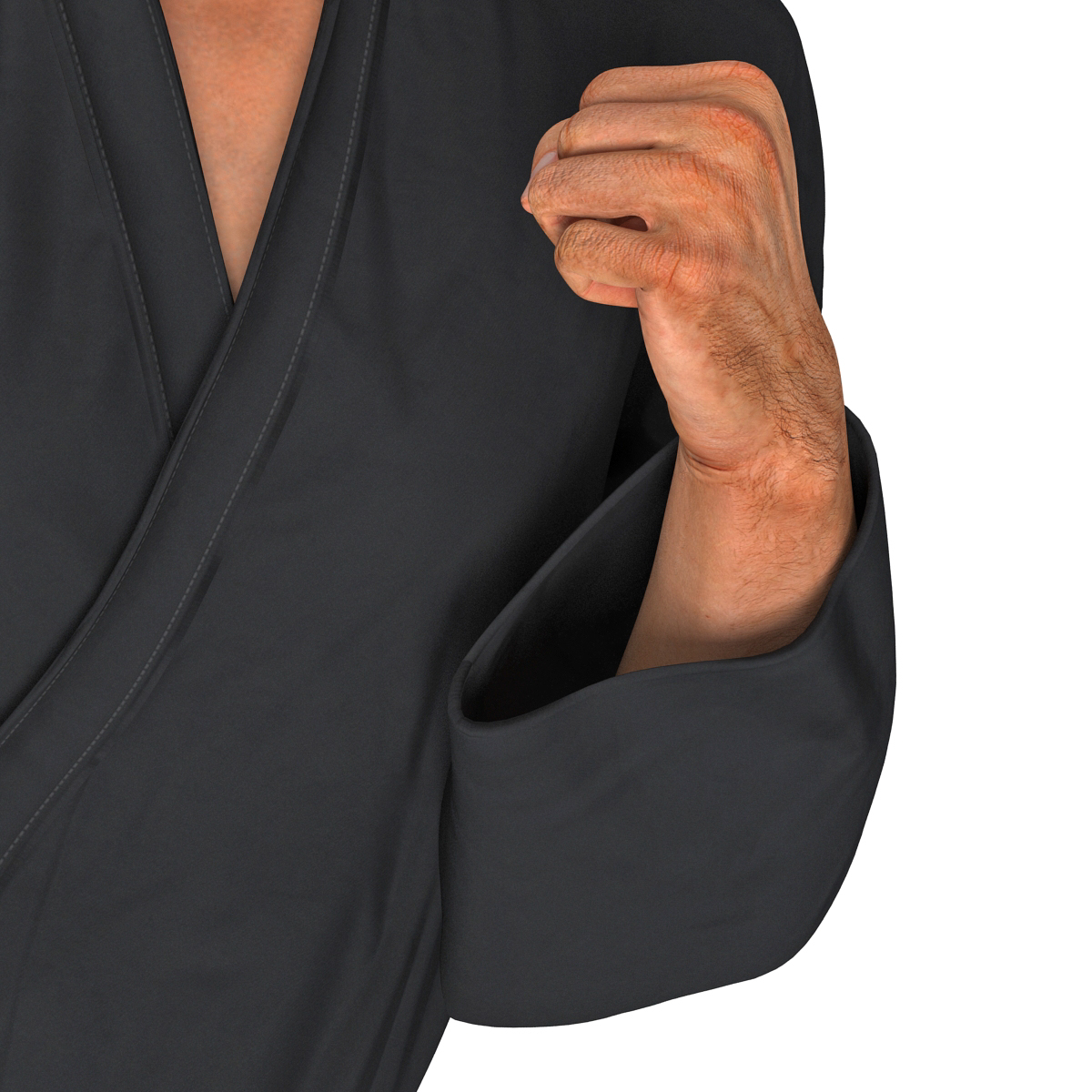 3D Karate Fighter Pose 2 Black Suit with Fur