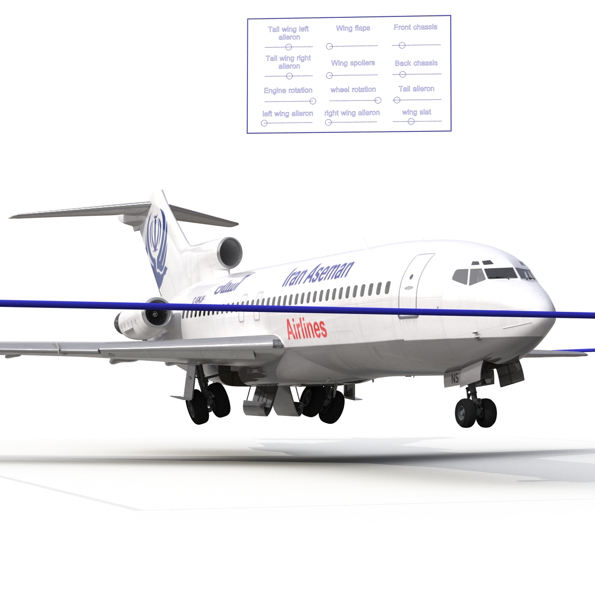 3D Boeing 727 100 Iran Aseman Rigged model