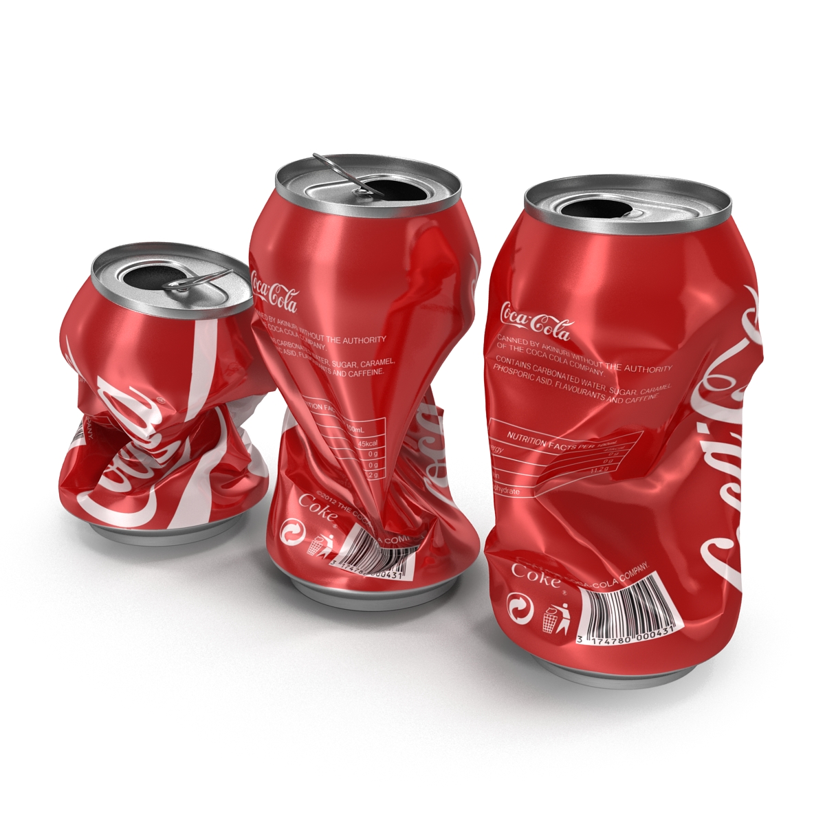 3D Crushed Soda Cans Set Coca Cola