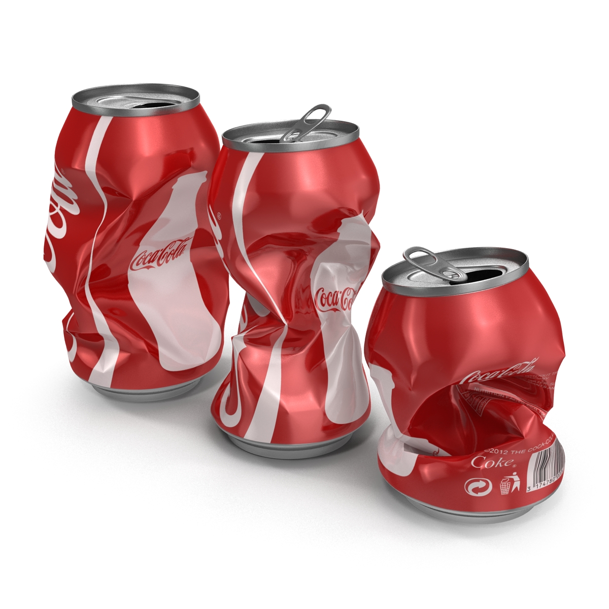 3D Crushed Soda Cans Set Coca Cola