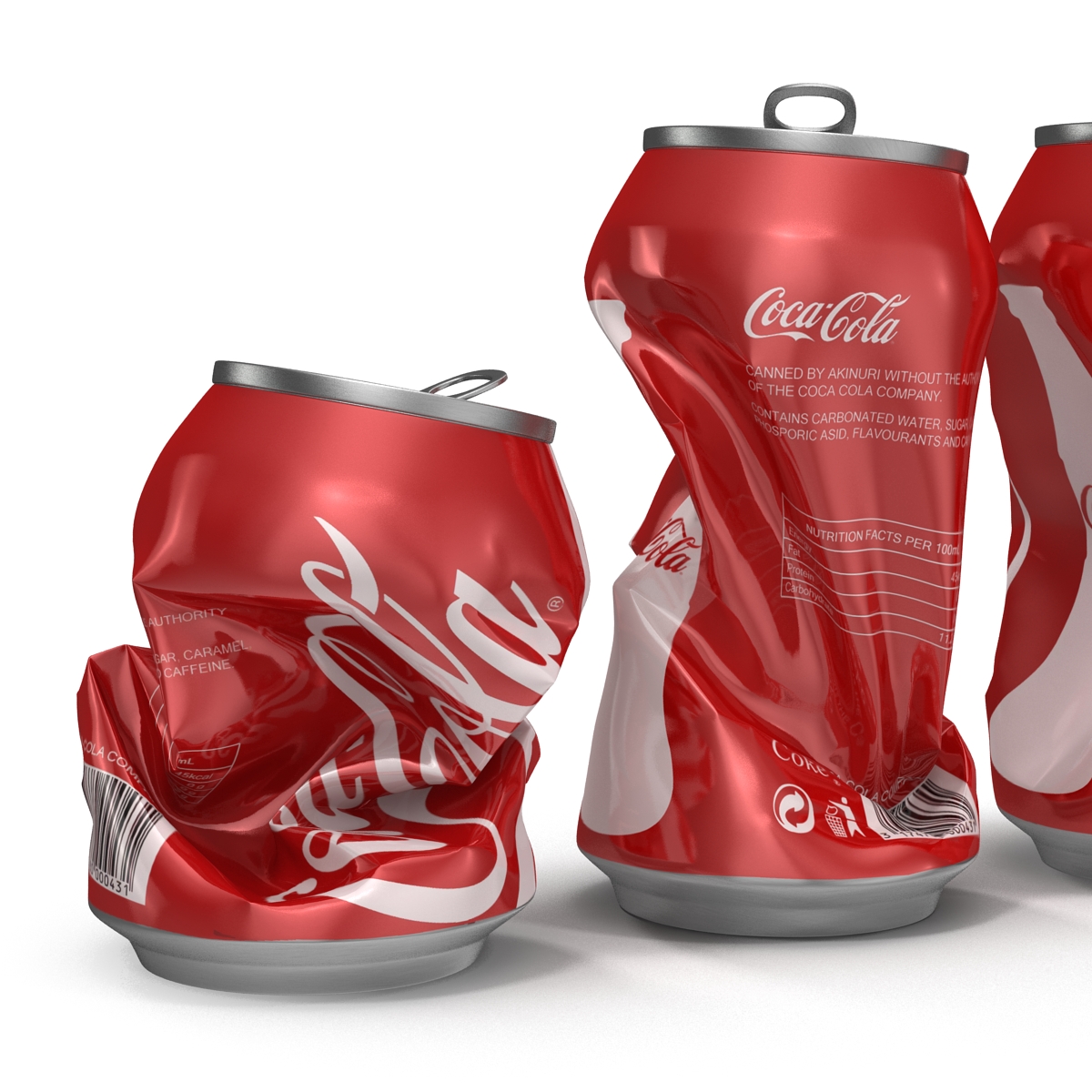 3D Crushed Soda Cans Set Coca Cola