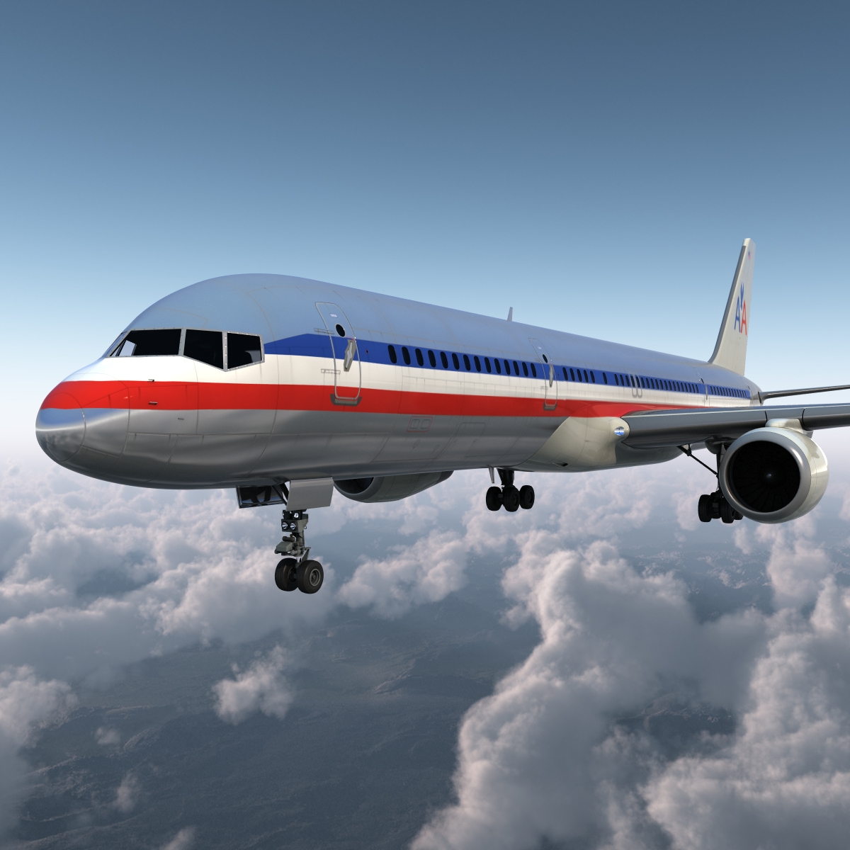 Boeing 757 200 American Airlines Rigged 3D model