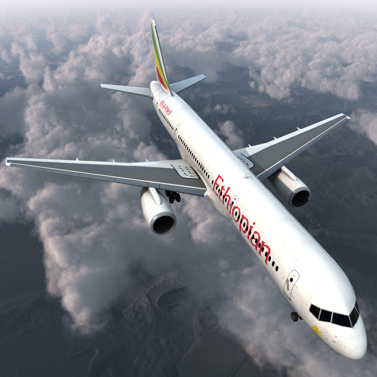 3D model Boeing 757 200 Ethiopian Airlines Rigged