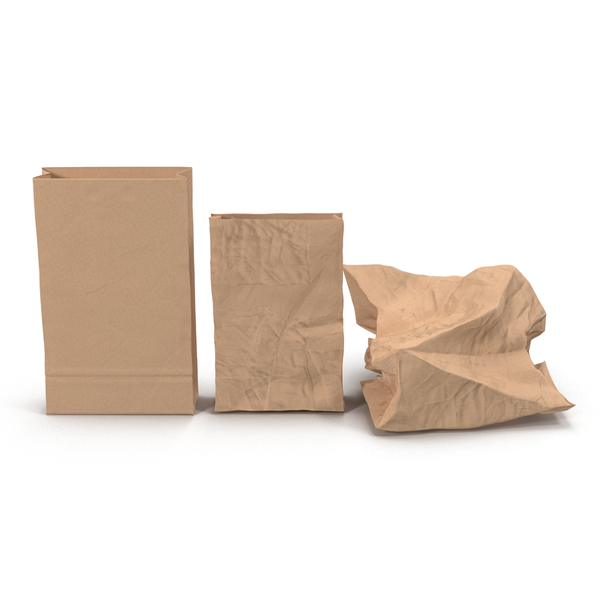 Fast Food Paper Bags Set 3D model