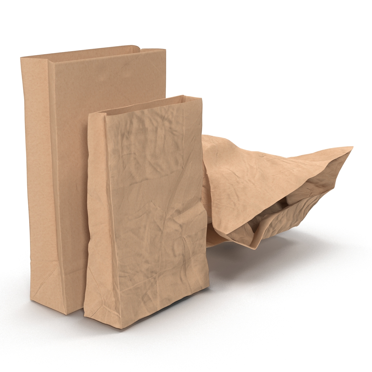 Fast Food Paper Bags Set 3D model