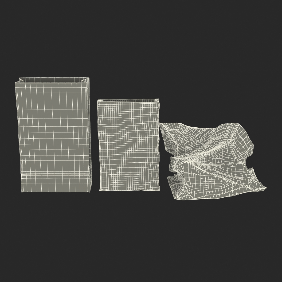 Fast Food Paper Bags Set 3D model