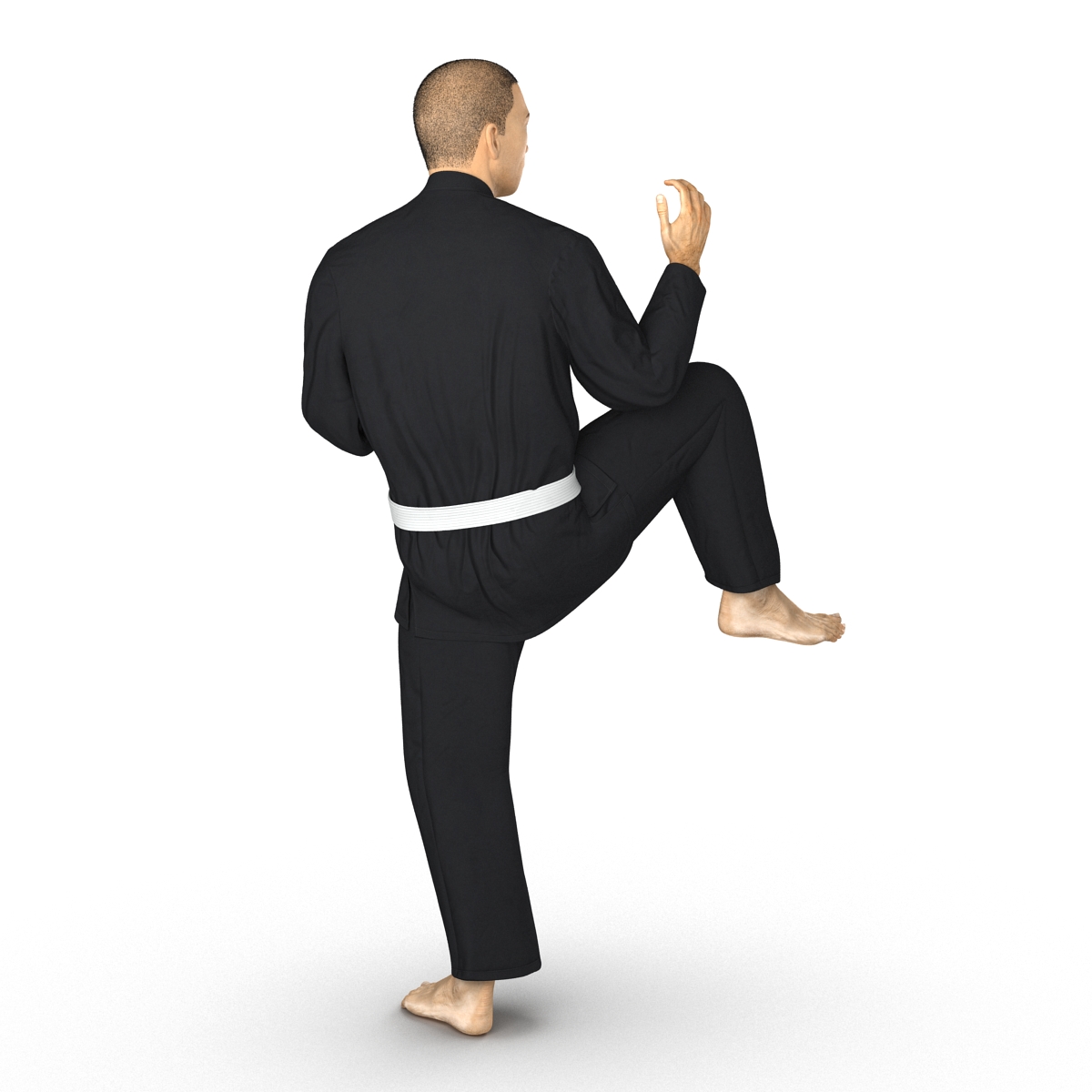 3D model Japanese Karate Fighter Black Suit Pose 3 with Fur