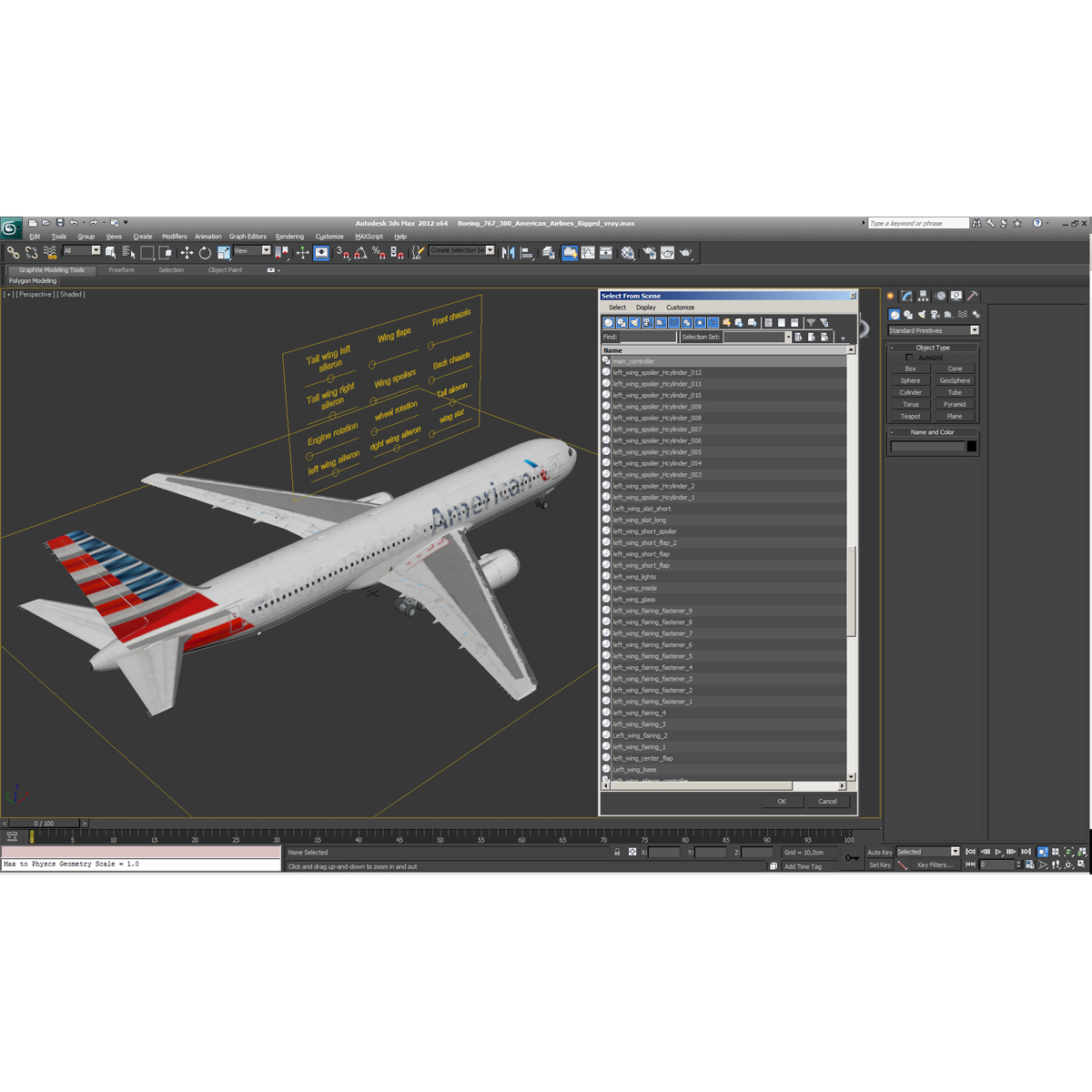 Boeing 767 300 American Airlines Rigged 3D model