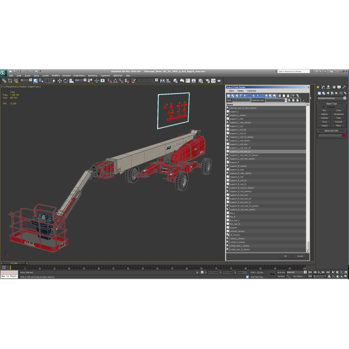 3D Telescopic Boom Lift JLG 1850 sj Red Rigged model