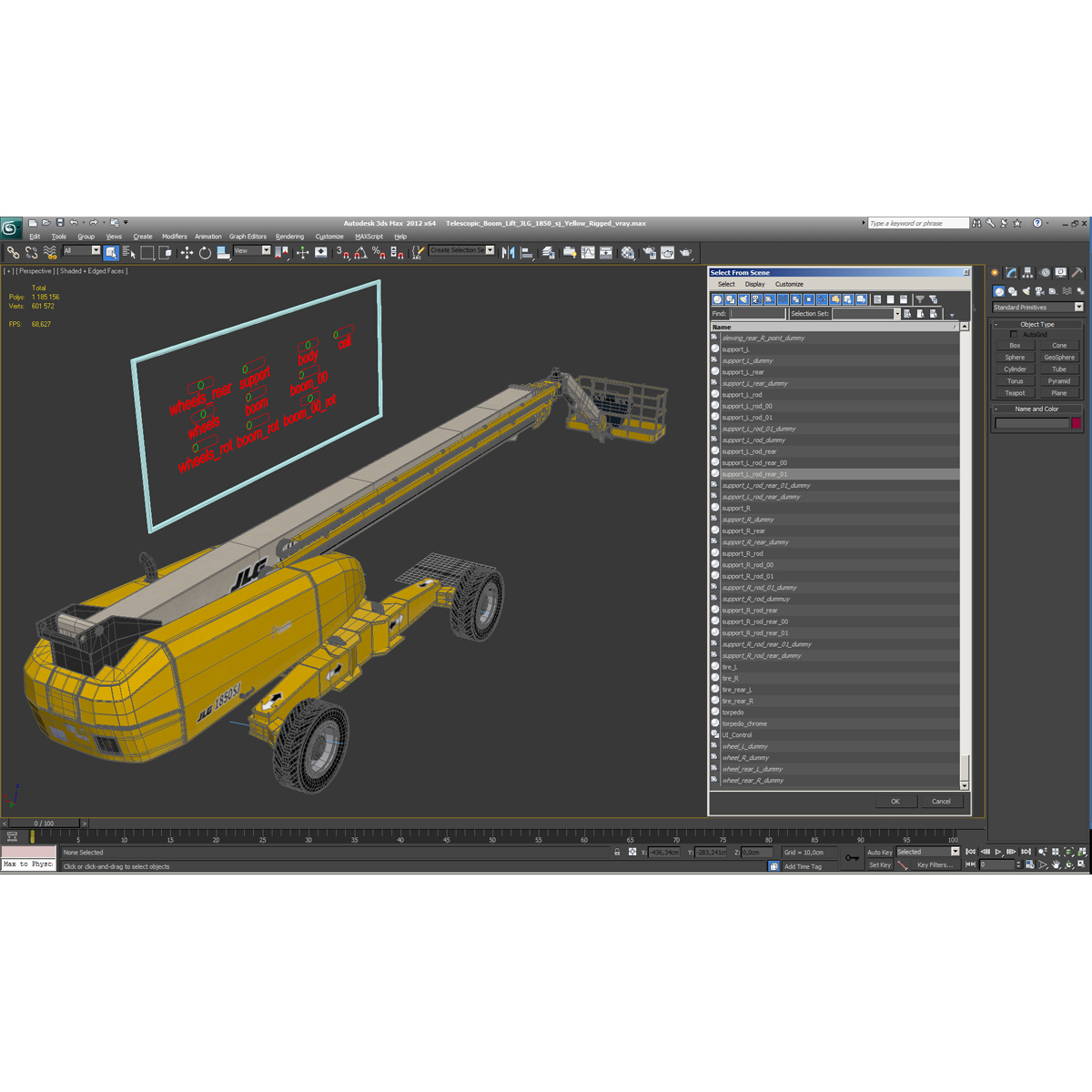 3D Telescopic Boom Lift JLG 1850 sj Yellow Rigged