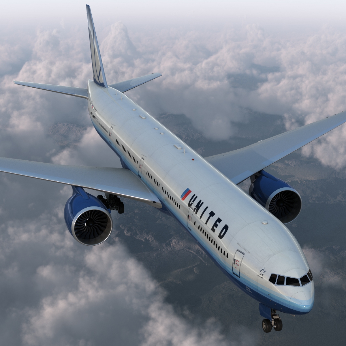 Boeing 777 300 United Airlines Rigged 3D