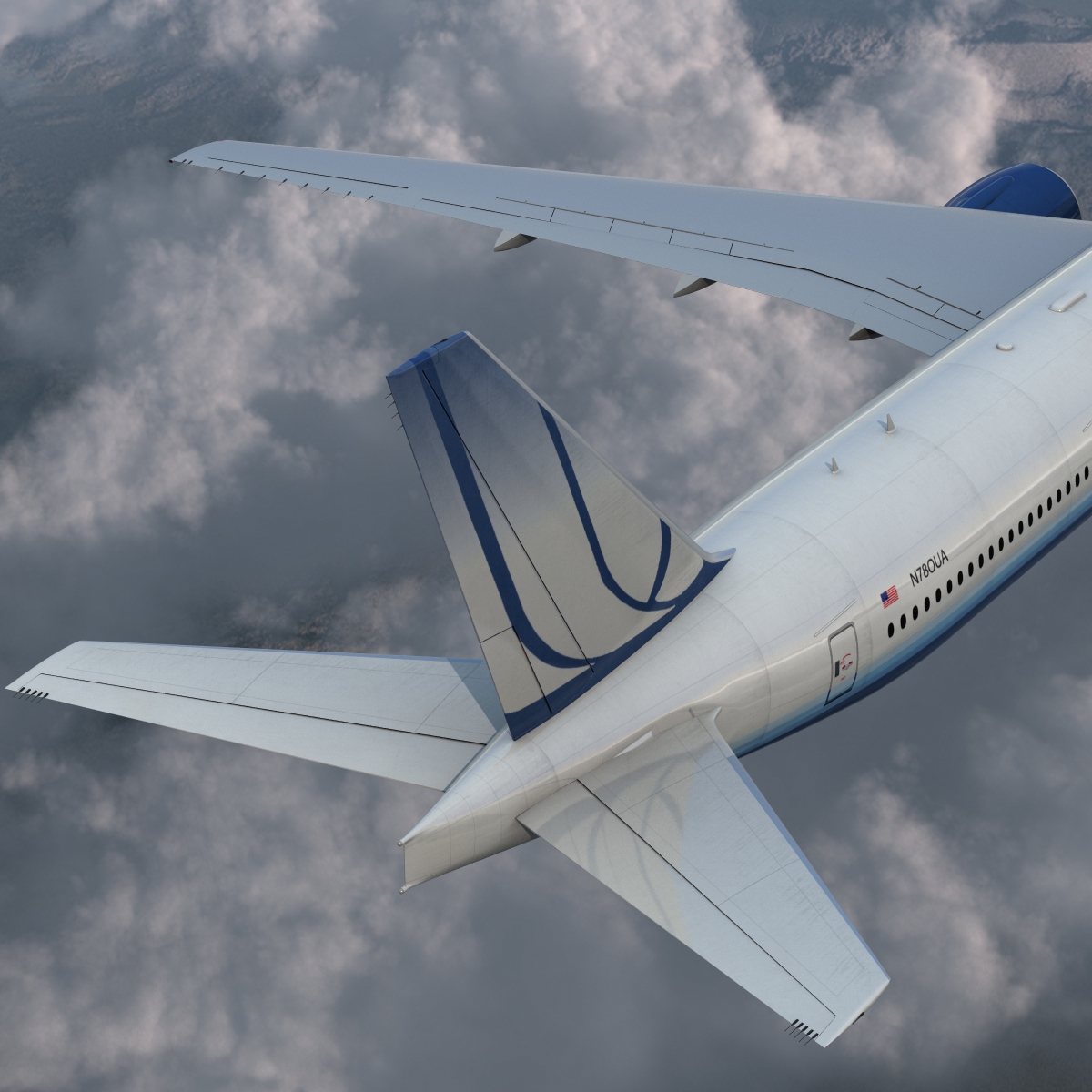 Boeing 777 300 United Airlines Rigged 3D