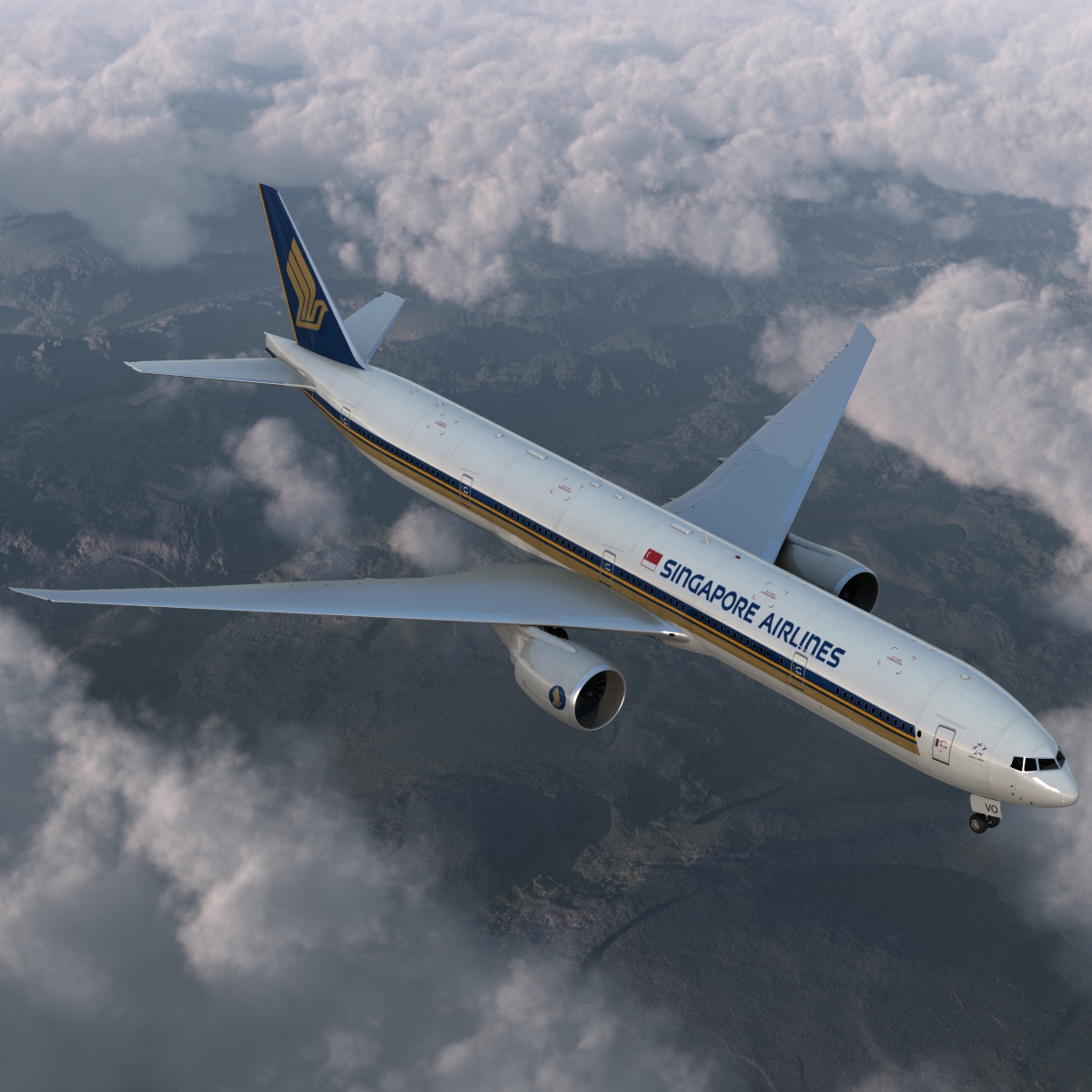 Boeing 777 300ER Singapore Airlines Rigged 3D