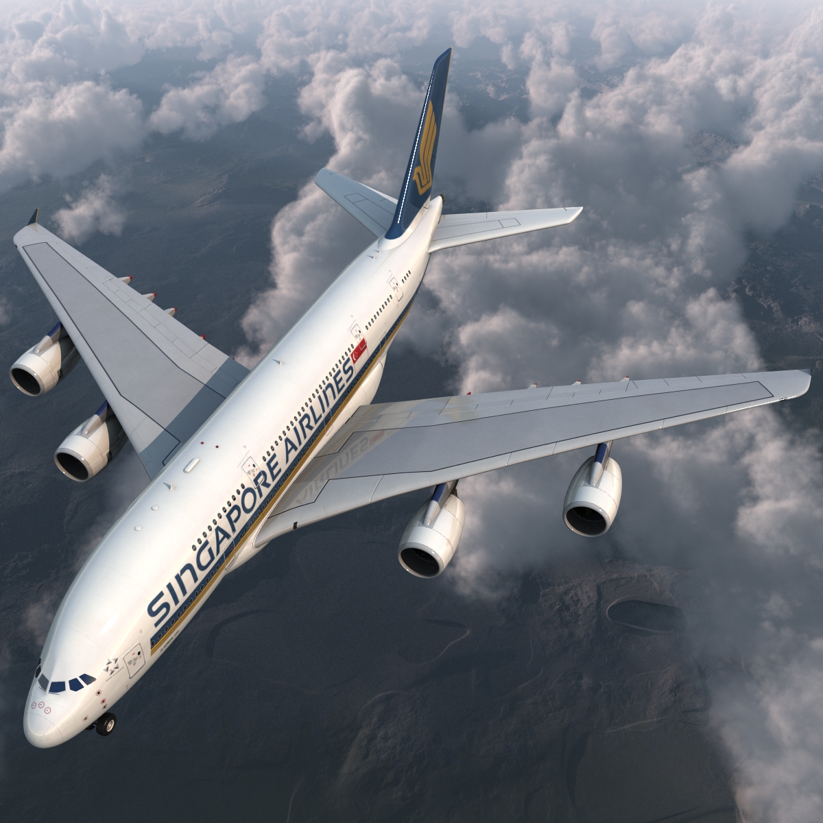 3D Airbus A380 800 Singapore Airlines Rigged