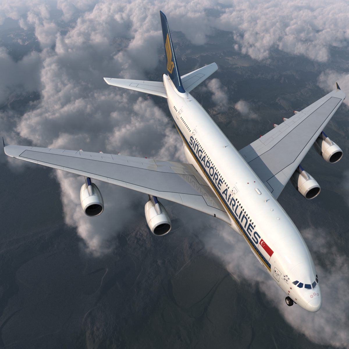 3D Airbus A380 800 Singapore Airlines Rigged