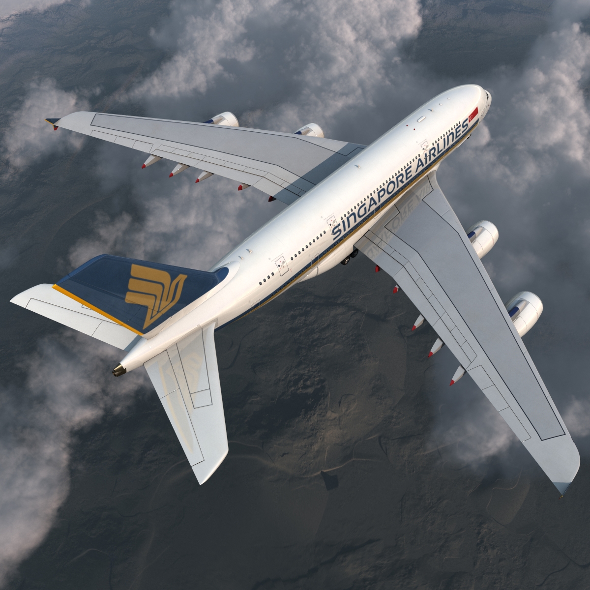 3D Airbus A380 800 Singapore Airlines Rigged