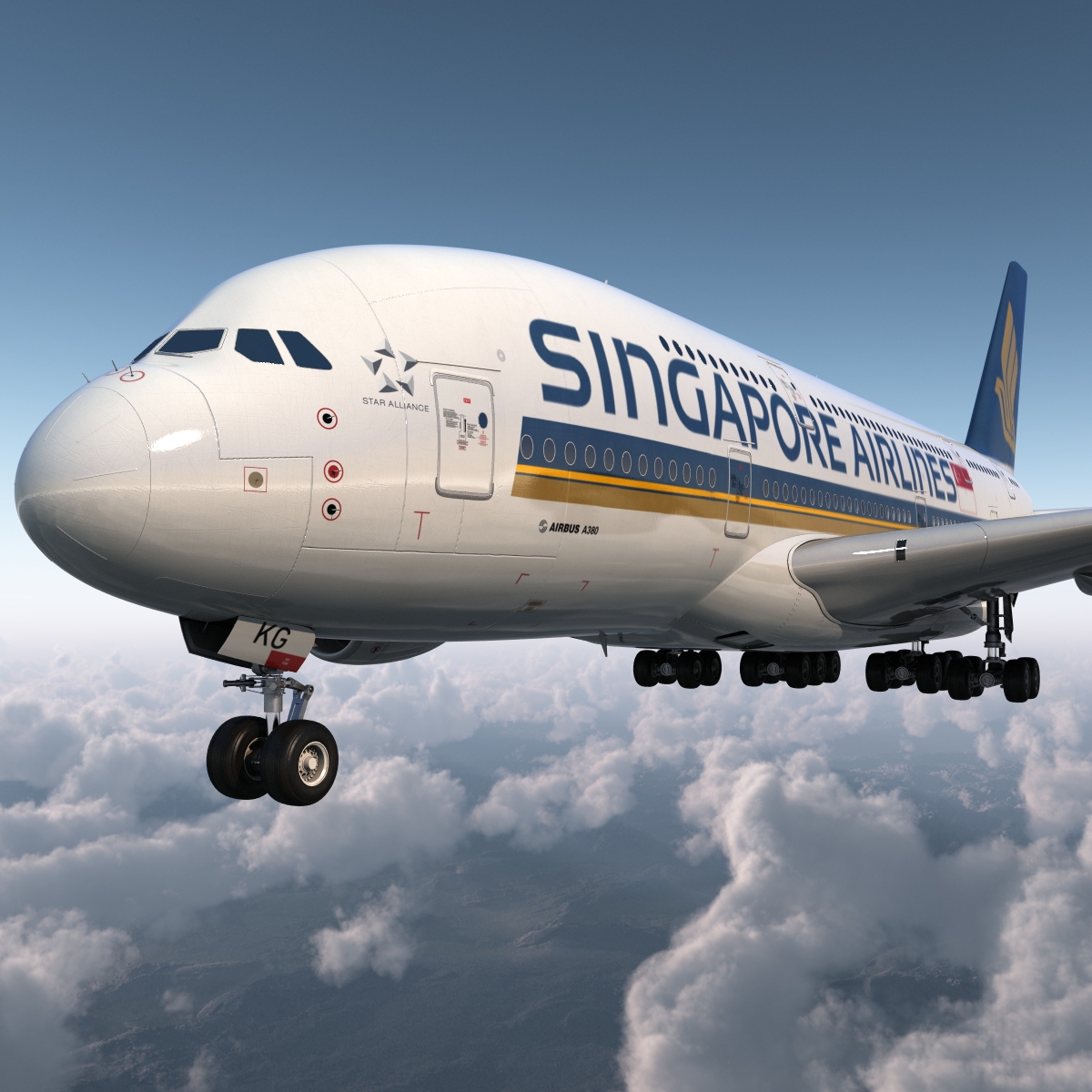 3D Airbus A380 800 Singapore Airlines Rigged